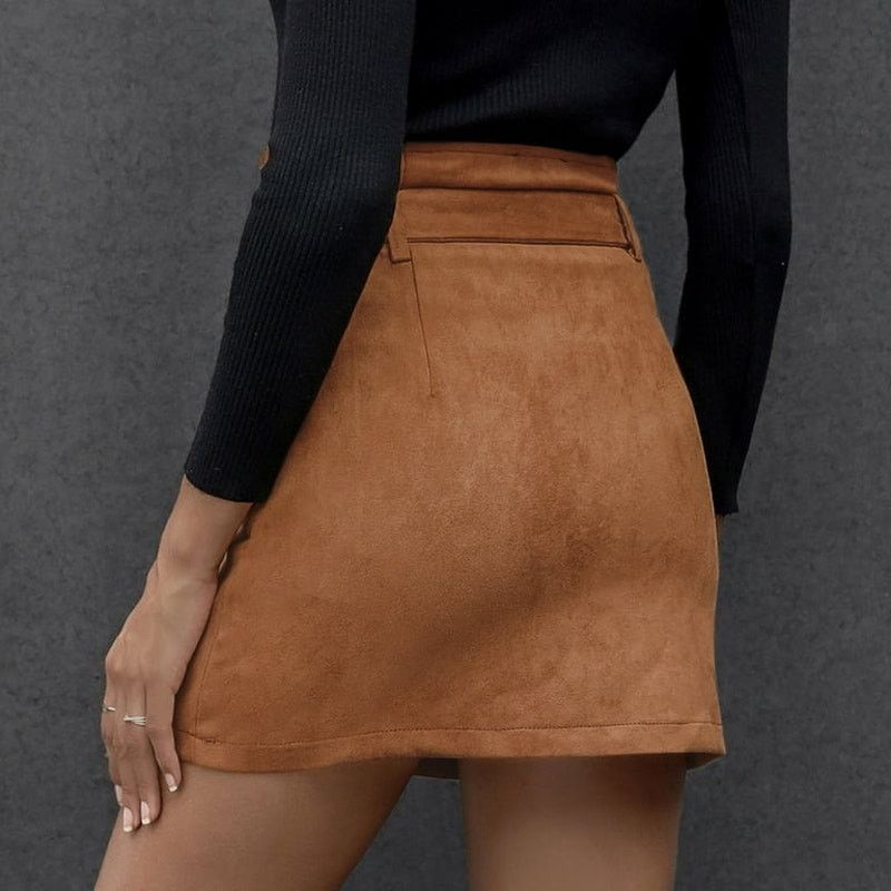 Kohl's Women's High Waist Button Front Belted A-Line Mini Skirt Size 28" / US 6 / IT 42 - 2 Thumbnail