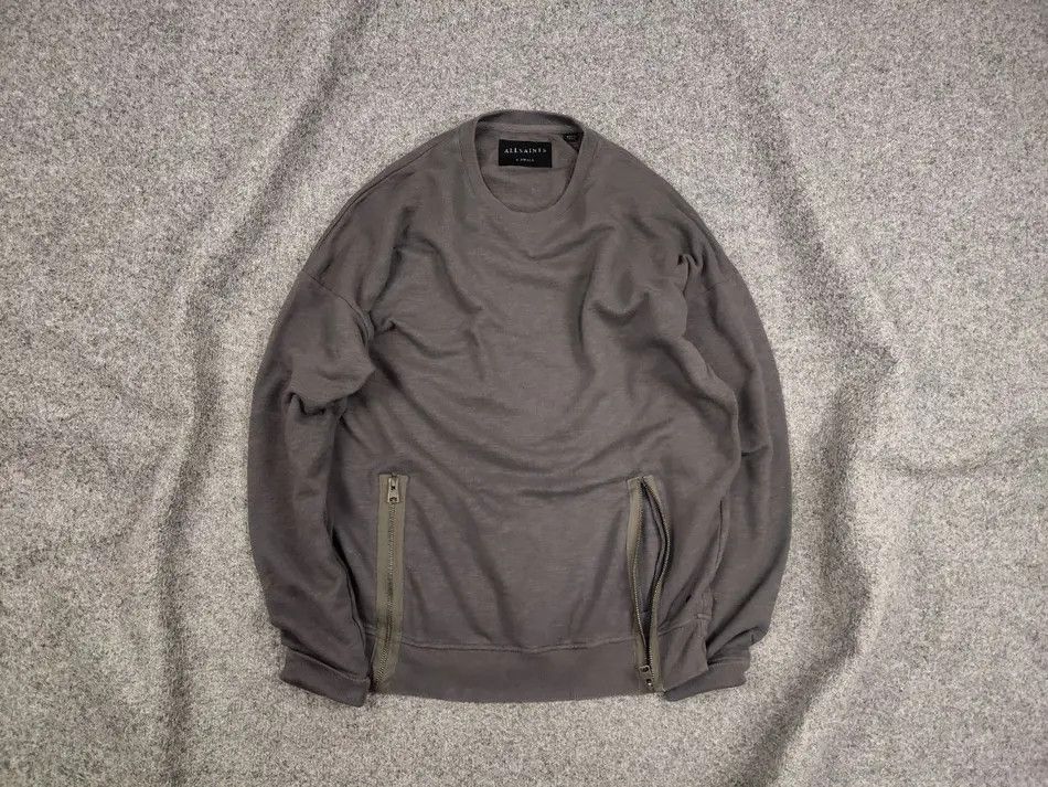 Allsaints Allsaints Rider CrewChek Military Zip Pocket Gray Sweatshirt Size US S / EU 44-46 / 1 - 1 Thumbnail