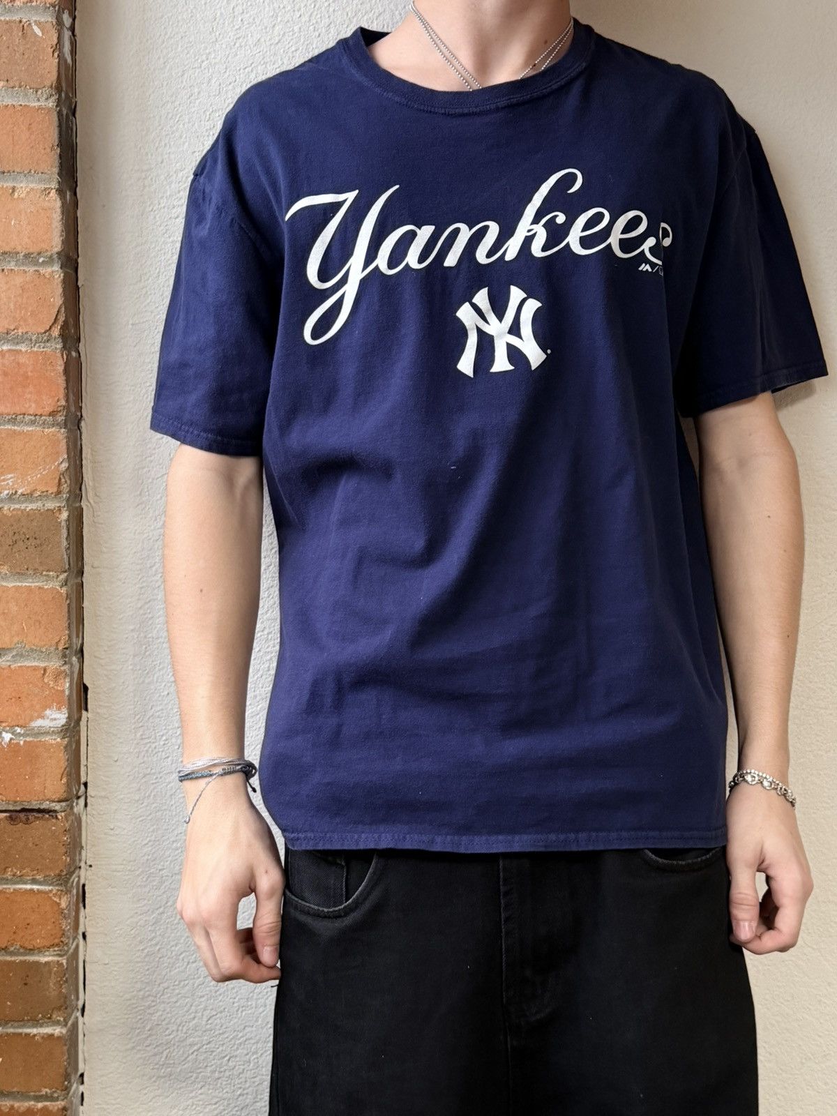 Vintage Vintage navy blue yankees tee Size US L / EU 52-54 / 3 - 1 Thumbnail