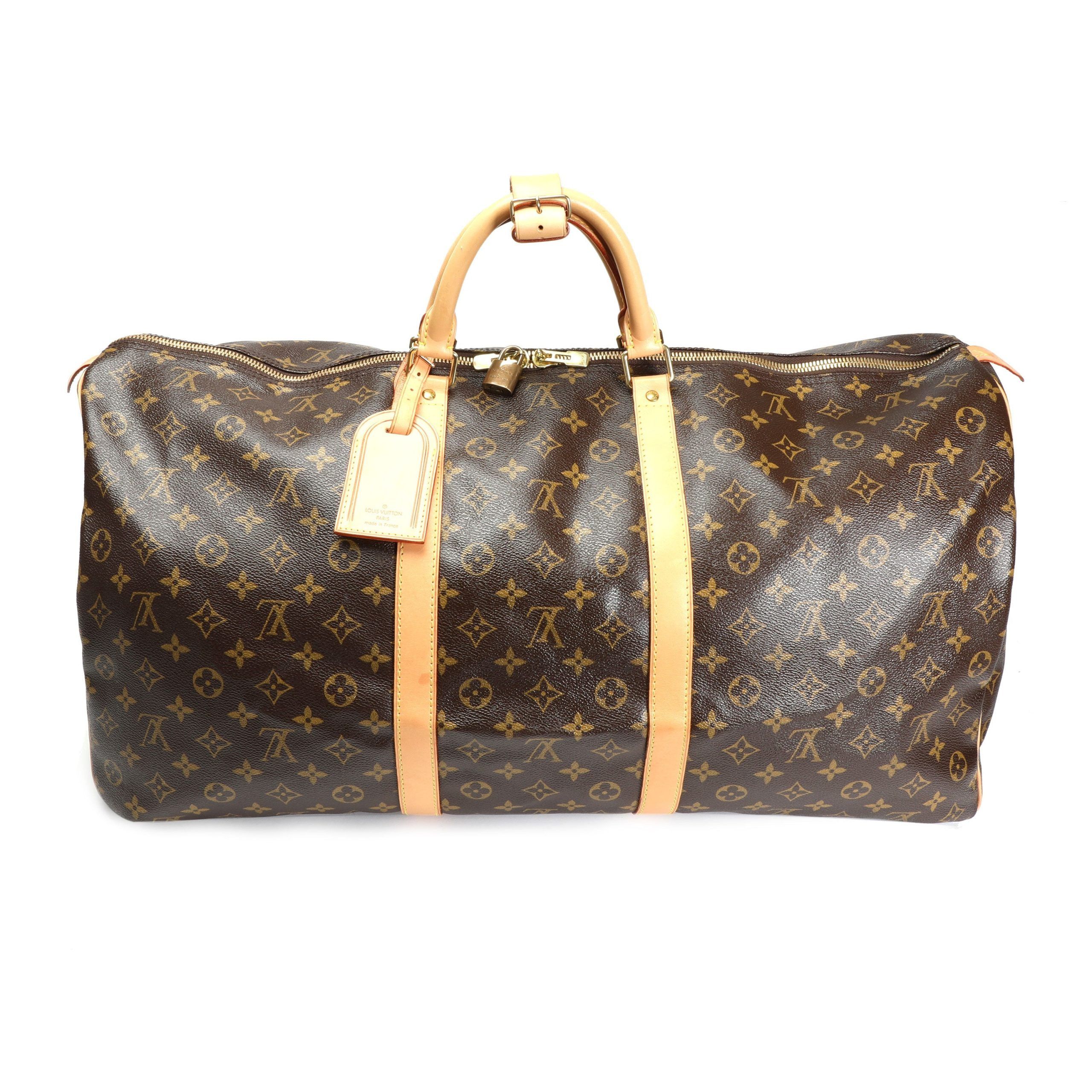 image of Louis Vuitton Monogram Canvas Keepall 60 in Brown, Women's