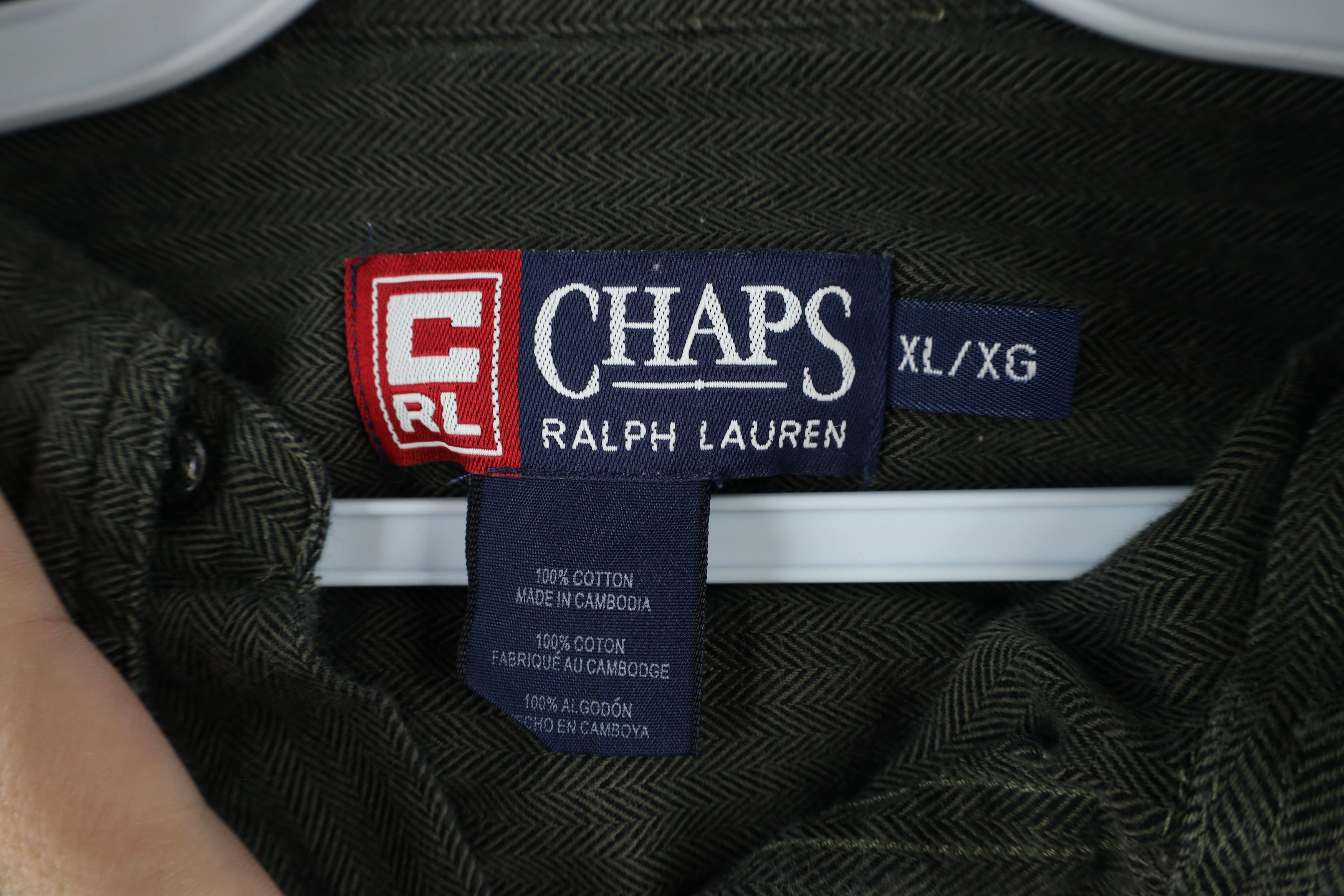 Ralph Lauren × Vintage Vintage 90s Chaps Ralph Lauren Herringbone Button Down Shirt Size US XL / EU 56 / 4 - 6 Thumbnail