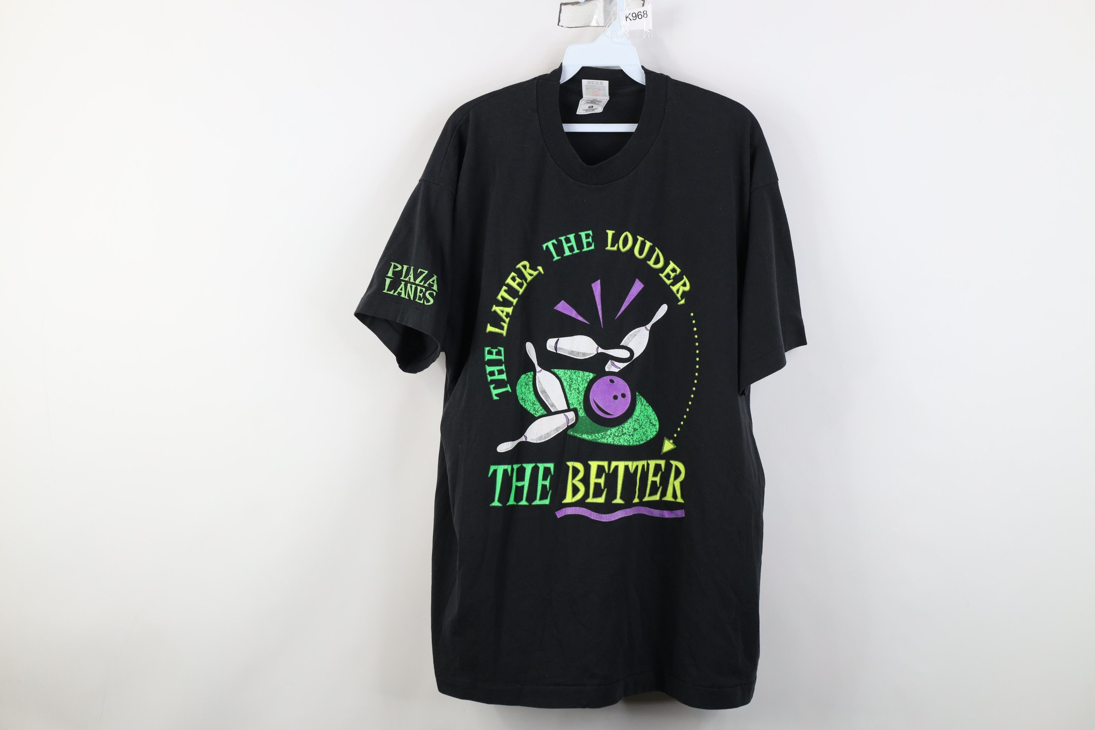 Vintage Vintage 90s Plaza Lanes Bowling Alley Staff T-Shirt Black Size US XL / EU 56 / 4 - 1 Thumbnail