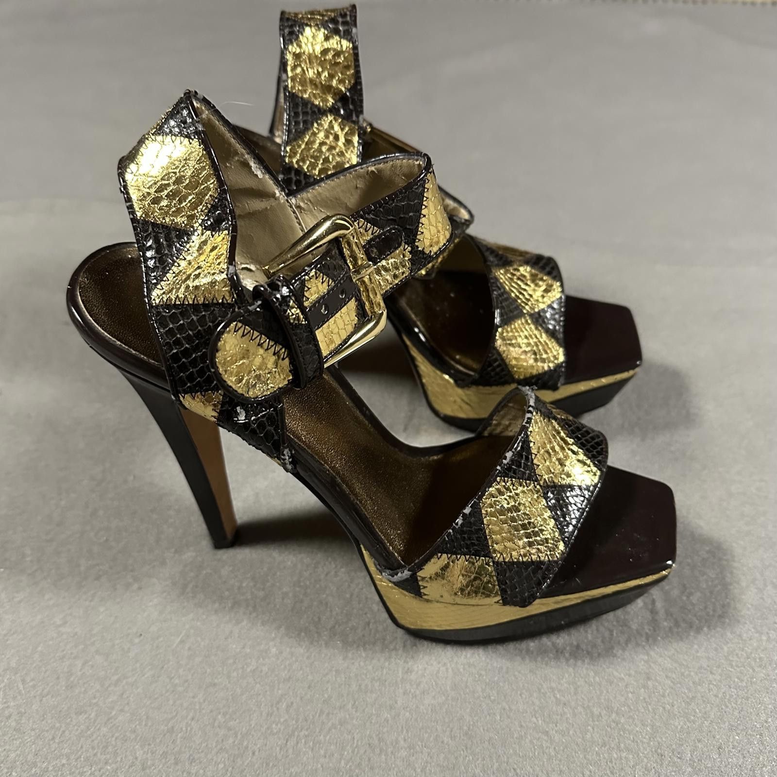 United Colors Of Benetton BEBE Heels Brown Gold Snake Skin 6 Size US 6 / IT 36 - 1 Thumbnail