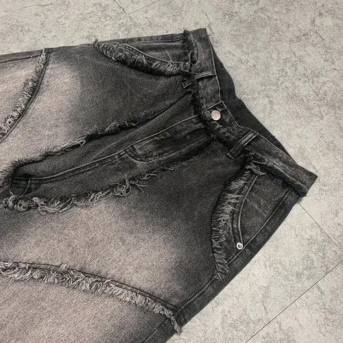 VIBE Edged Frayed Straight Leg Jeans - Mid-Rise, Cotton Denim Size US 33 - 4 Thumbnail