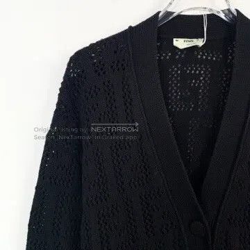 Fendi Fendi Black logo monogram V-neck cotton knit cardigan jack Size 4XL / US 24-26 - 3 Thumbnail