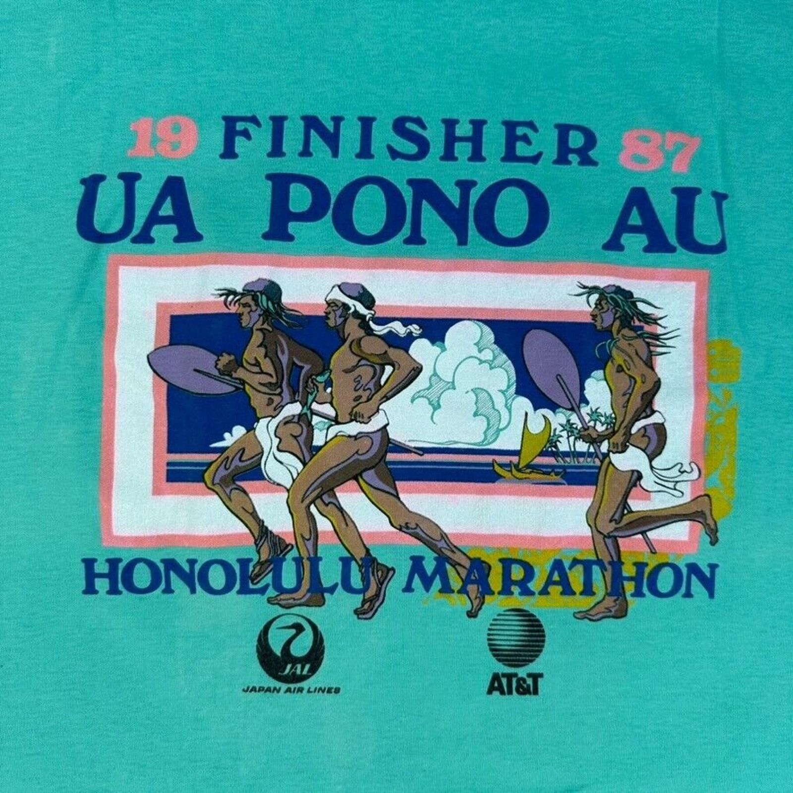 Vintage Vintage Honolulu Marathon Finisher 1987 Hawaii Teal T Shirt Size S / US 4 / IT 40 - 4 Thumbnail