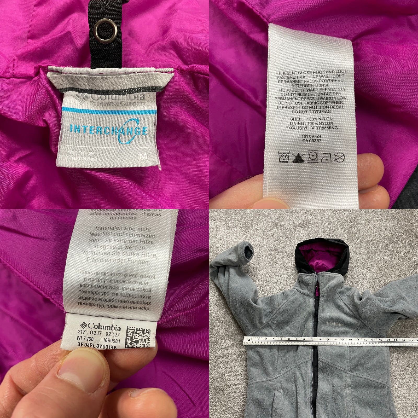 Vintage Columbia Interchange Full Zip Fleece Jacket Womens M Gray Purple Hoodie Size M / US 6-8 / IT 42-44 - 8 Thumbnail