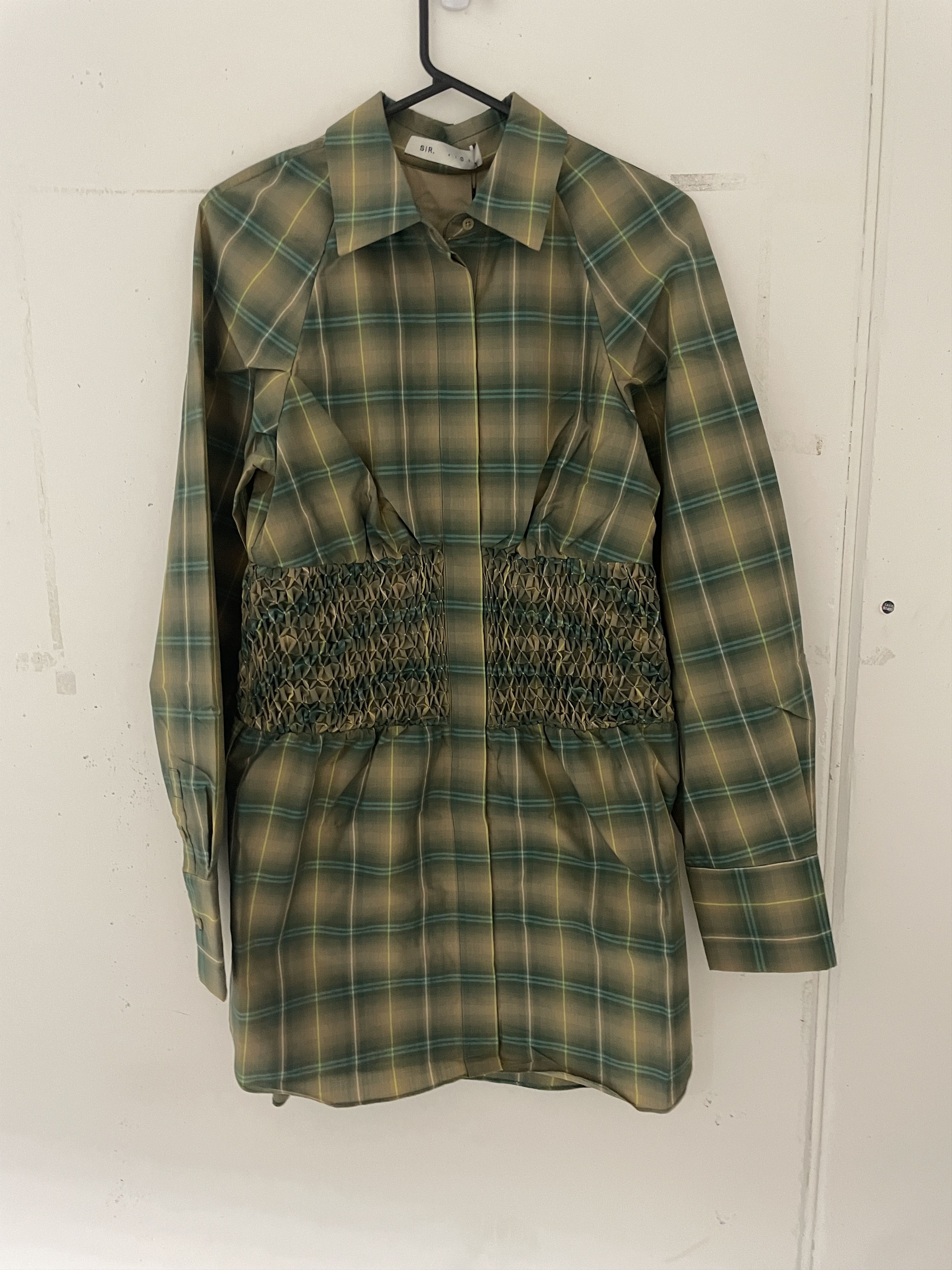 image of Sir Aston Shirt Dress in Green Plaid, Women's (Size XS)