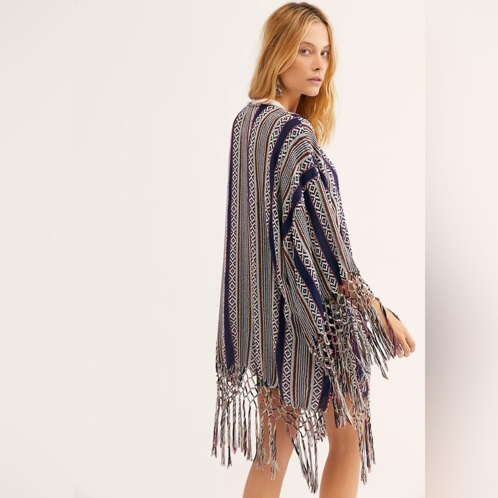 Free People FREE PEOPLE Fiesta Shimmer Stripe Boho Hippie Kimono Size ONE SIZE - 2 Thumbnail