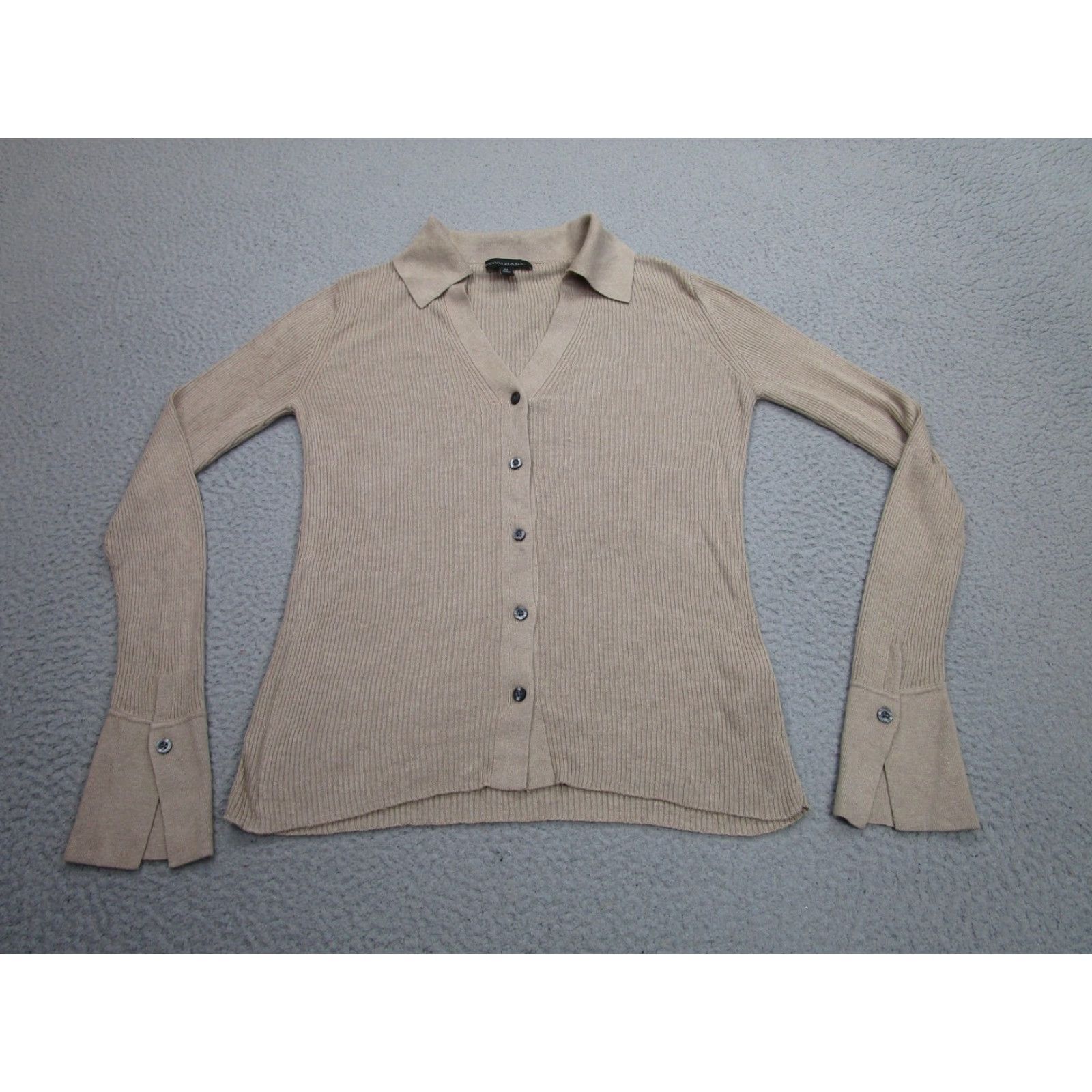 Banana Republic Banana Republic Cardigan Womens XS Beige Silk Cashmere Ribbed Academia Size XS / US 0-2 / IT 36-38 - 2 Thumbnail