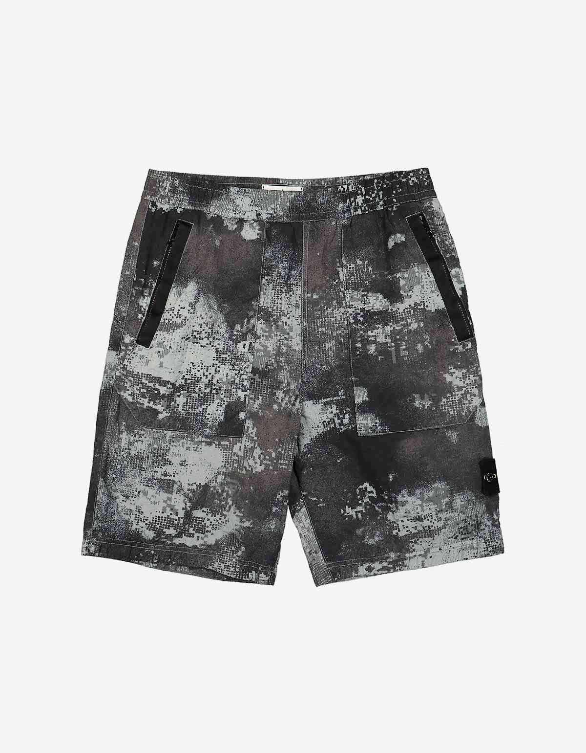 Image of Stone Island Grey Camo Mesh Bermuda Comfort Shorts, Men's (Size 36)