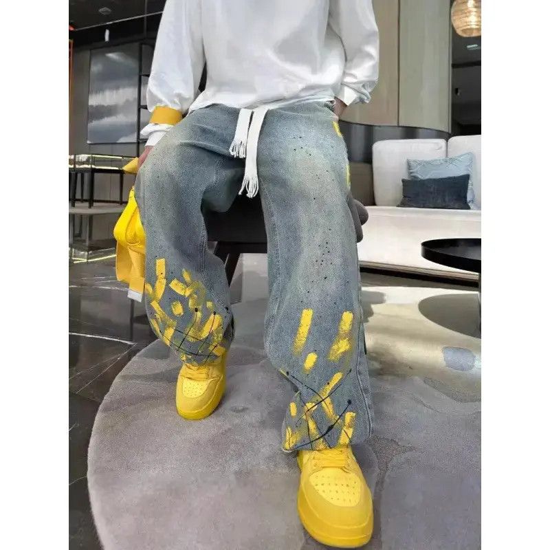 Japanese Brand Retro loose straight leg printed jeans Size US 32 / EU 48 - 1 Thumbnail