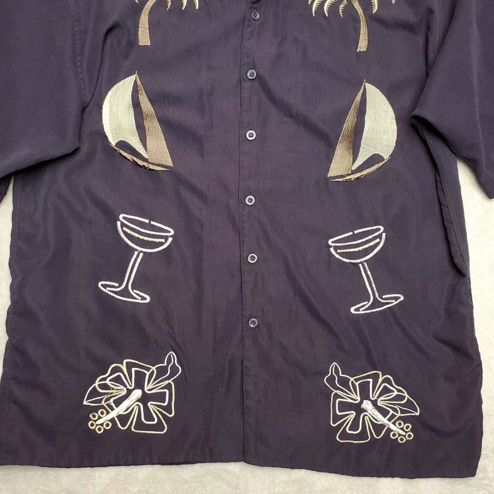 Vintage Cameron Shirt Men XL Black Hawaiian Cocktails Embroidered 100% Polyester Button-Up Short Sleeve Casuals All Seasons Mens Size US XL / EU 56 / 4 - 3 Thumbnail