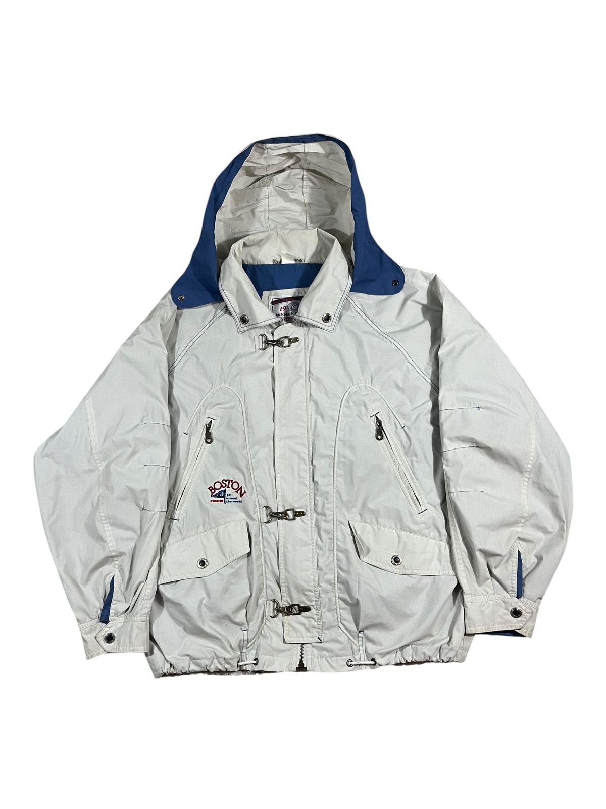 Vintage Vintage Fireman Clasp Windbreaker Jacket White Size US L / EU 52-54 / 3 - 1 Thumbnail