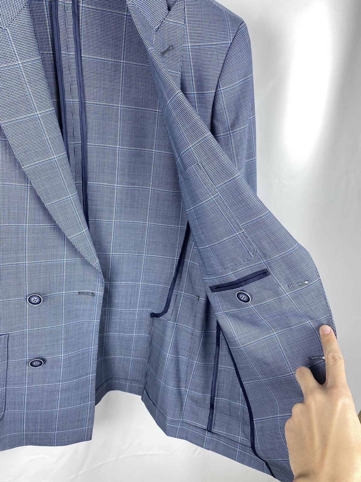 Designer Piserro Check Blazer Linen-Wool-Polyester Double-Breasted Size 38R - 7 Thumbnail