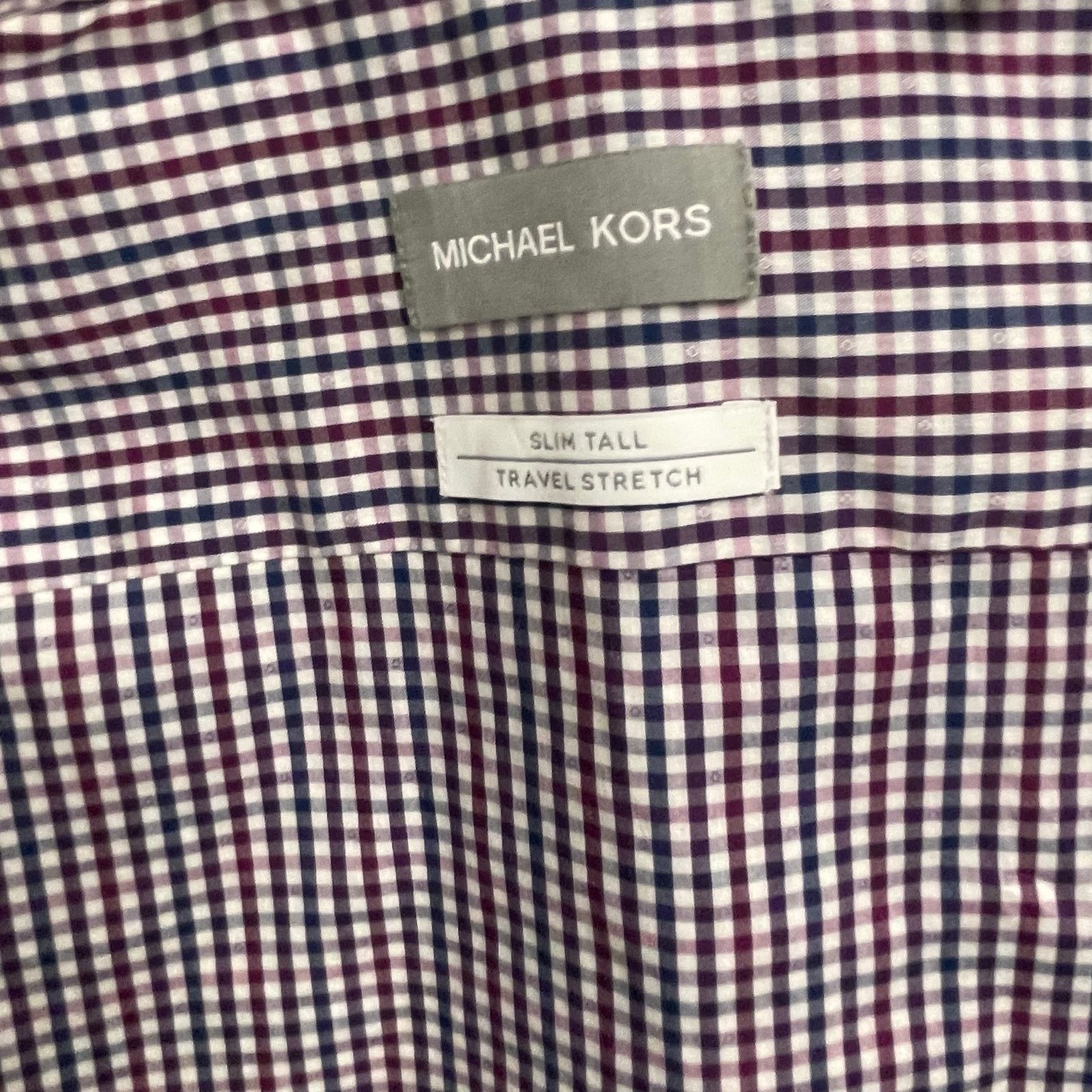 Michael Kors Michael Kors Slim Fit Travel Stretch Plaid Shirt Size 17 36 Size US L / EU 52-54 / 3 - 5 Thumbnail