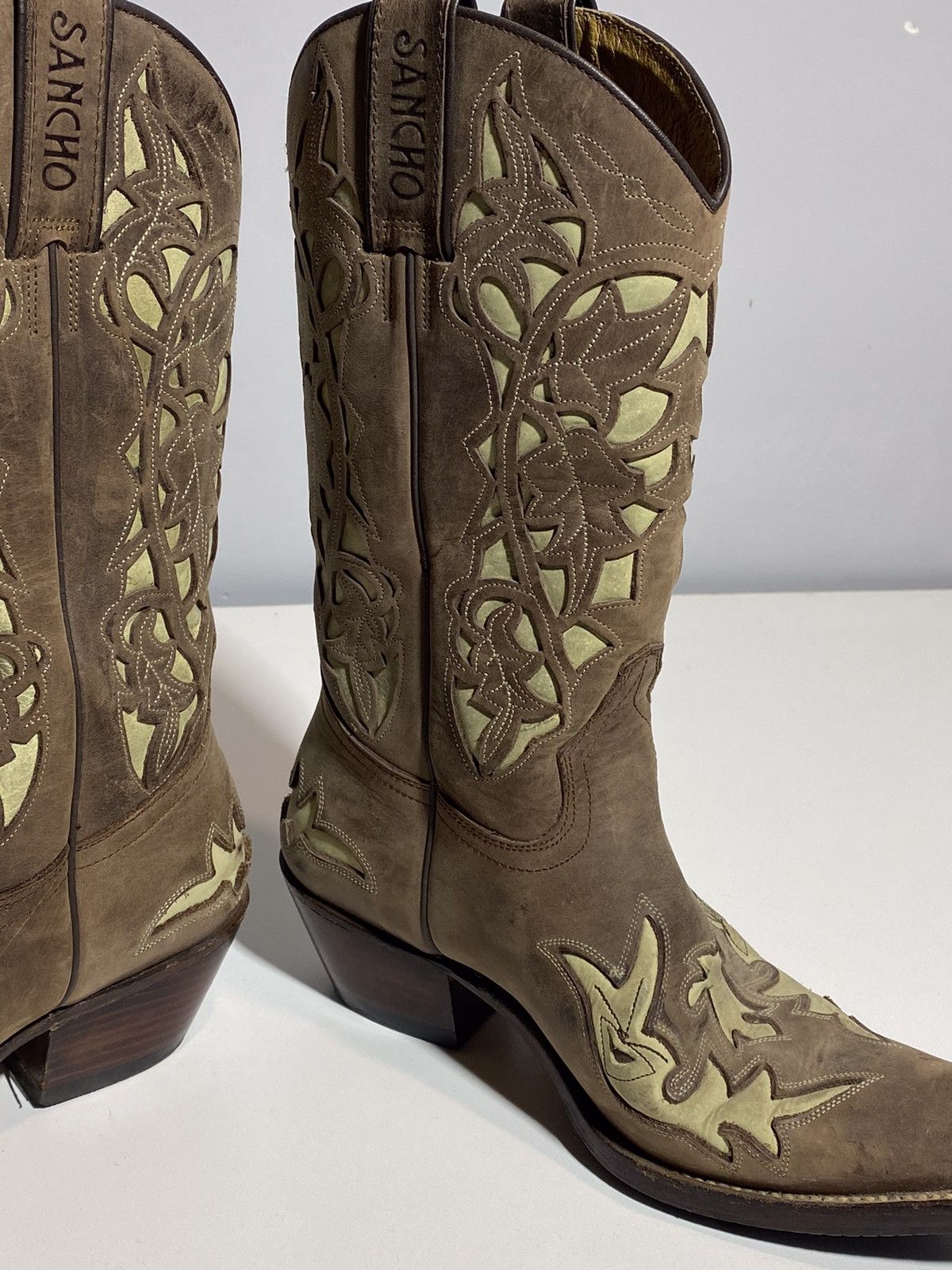 Genuine Leather × Vintage Vintage 00s Leather Cowboy Boots y2k Sancho Western Rodeo Size US 7 / IT 37 - 16 Thumbnail