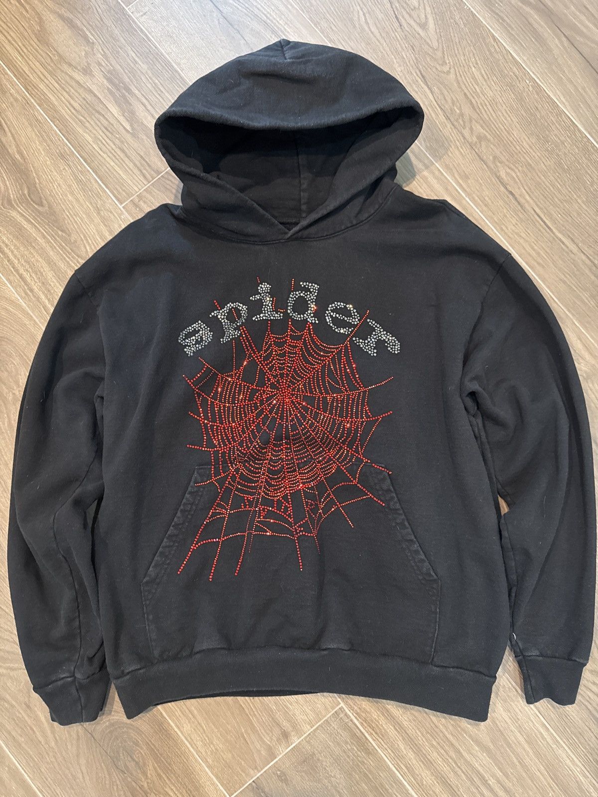 Black Spider Rhinestone Hoodie XL