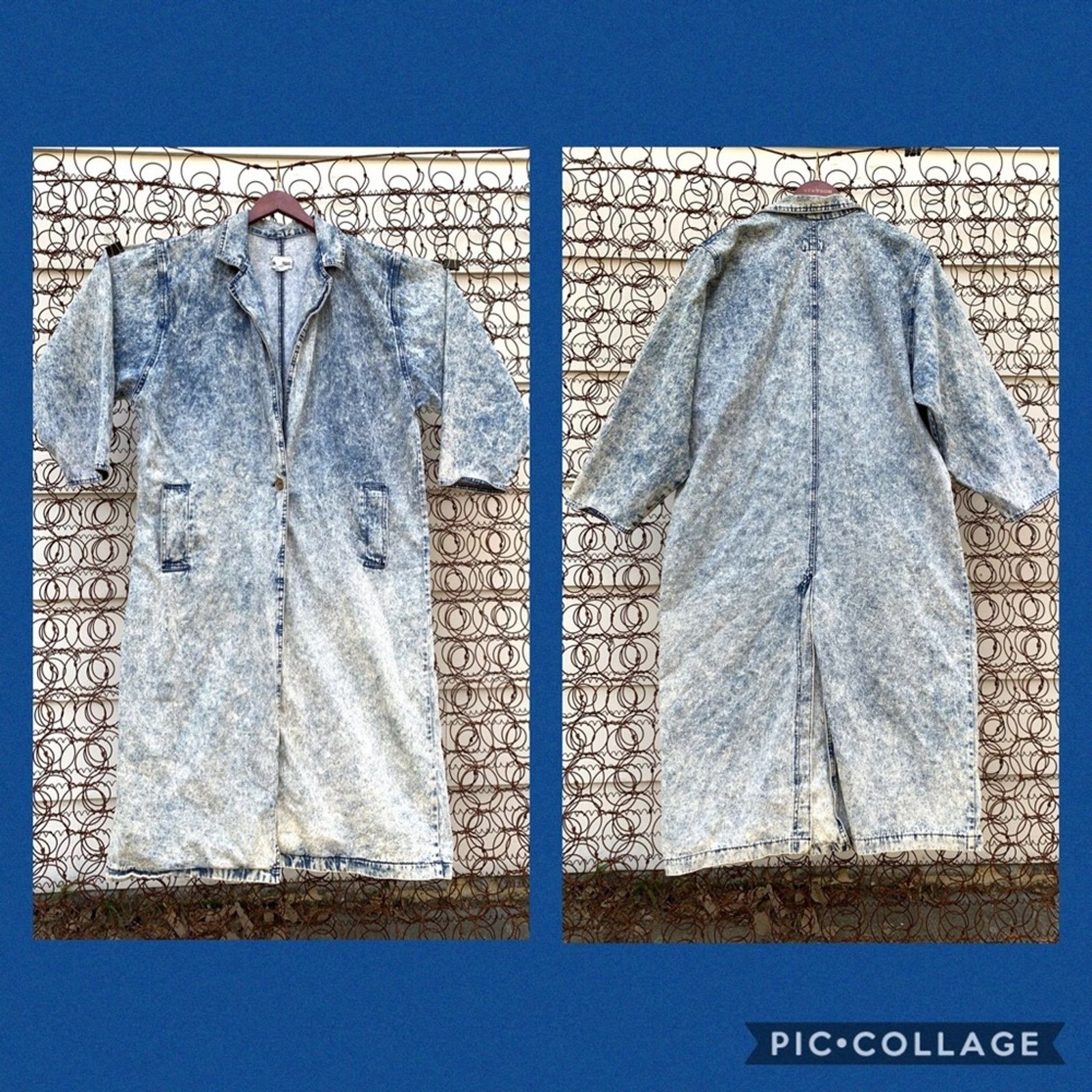 Image of Vintage On The Verge Acid Wash Denim Duster Jacket in Blue, Women's (Size XL)