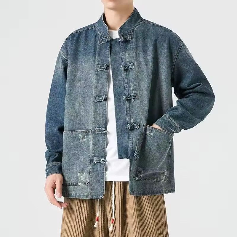 Japanese Brand Retro Chinese Style Button Denim Jacket Size US M / EU 48-50 / 2 - 1 Thumbnail