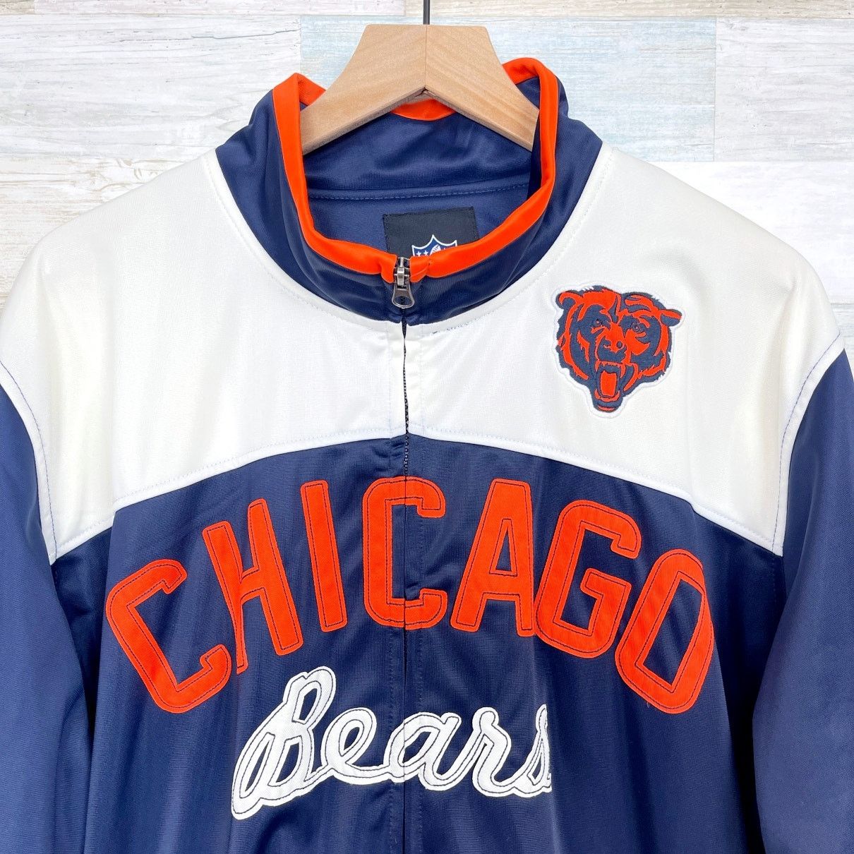 NFL Chicago Bears NFL Logo Satin Jacket Blue Mock Neck Mens XL Size US XL / EU 56 / 4 - 2 Thumbnail