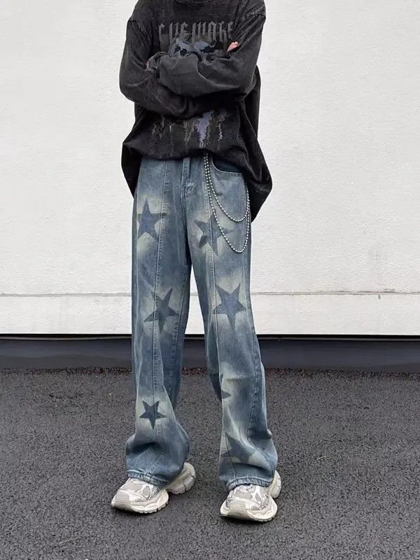 VIBE Retro street star print washed distressed jeans Size US 31 - 6 Thumbnail