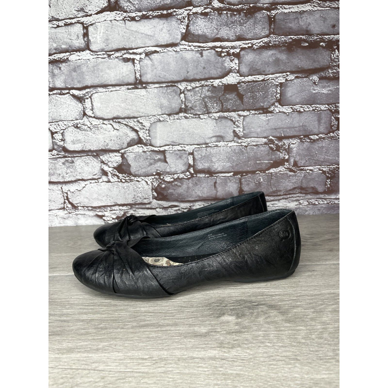 Born Born Lilly Black Leather Slip On Bow Ballet Flats Shoes Wome Size US 8 / IT 38 - 17 Thumbnail