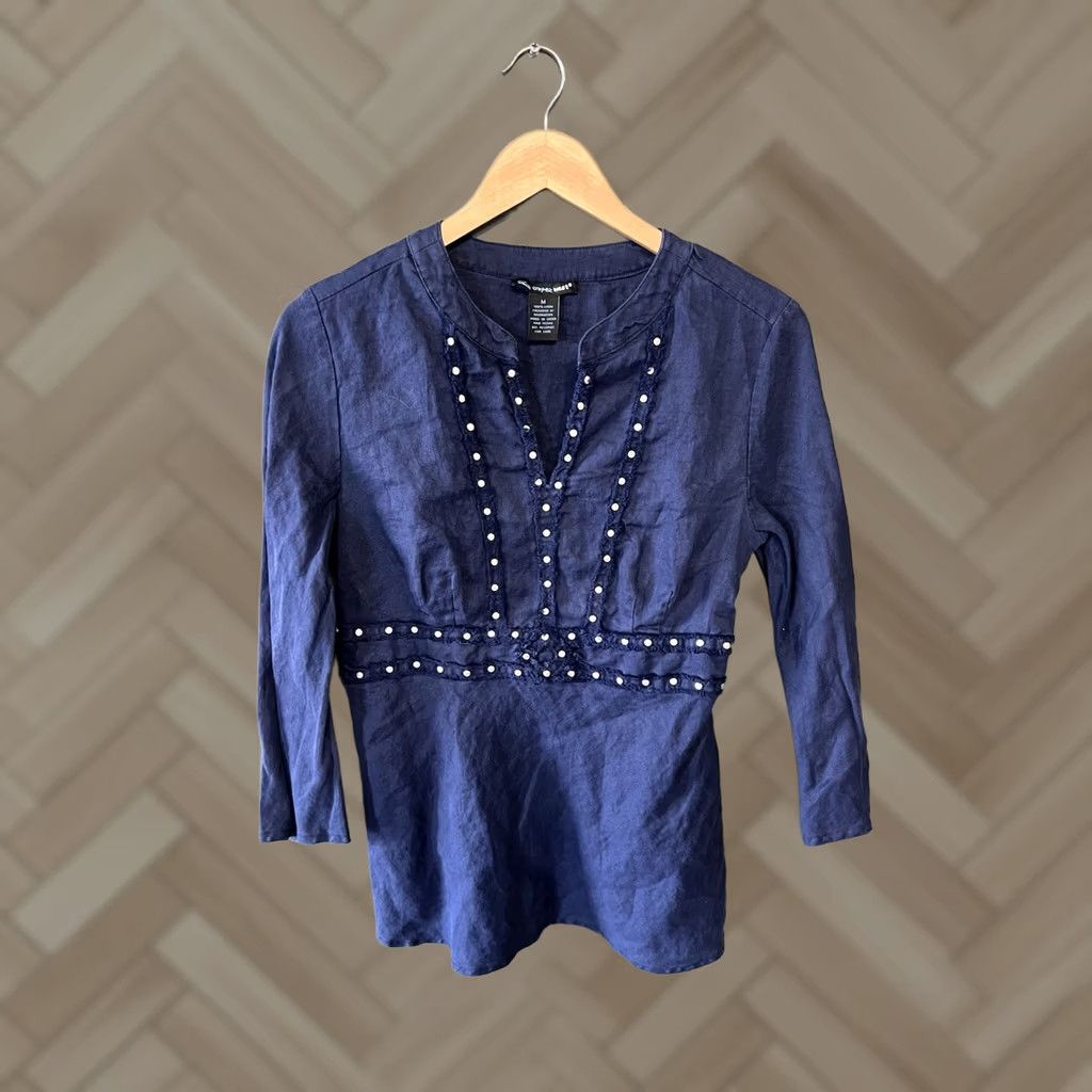 Vintage Saint Tropez West Womens Blouse Shirt 3/4 Sleeve Blue M Medium Size Size M / US 6-8 / IT 42-44 - 1 Thumbnail