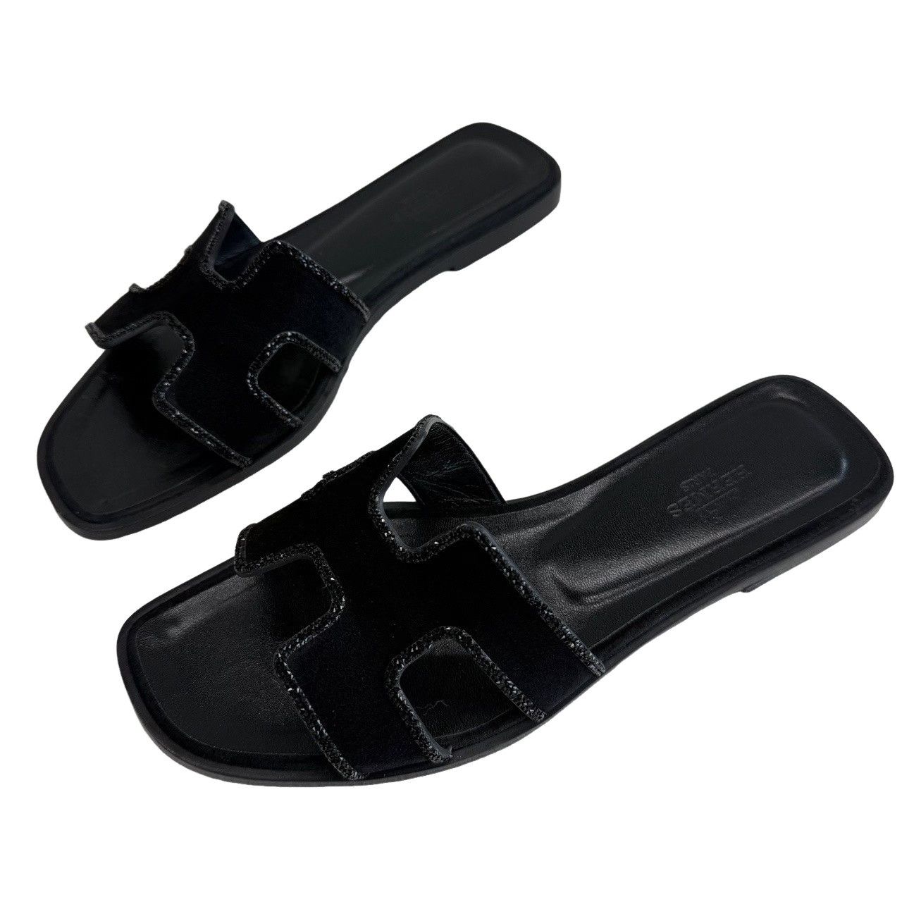 Hermes Hermes Black Suede Crystal Oran Sandals Size 37 Size US 7 / IT 37 - 1 Thumbnail