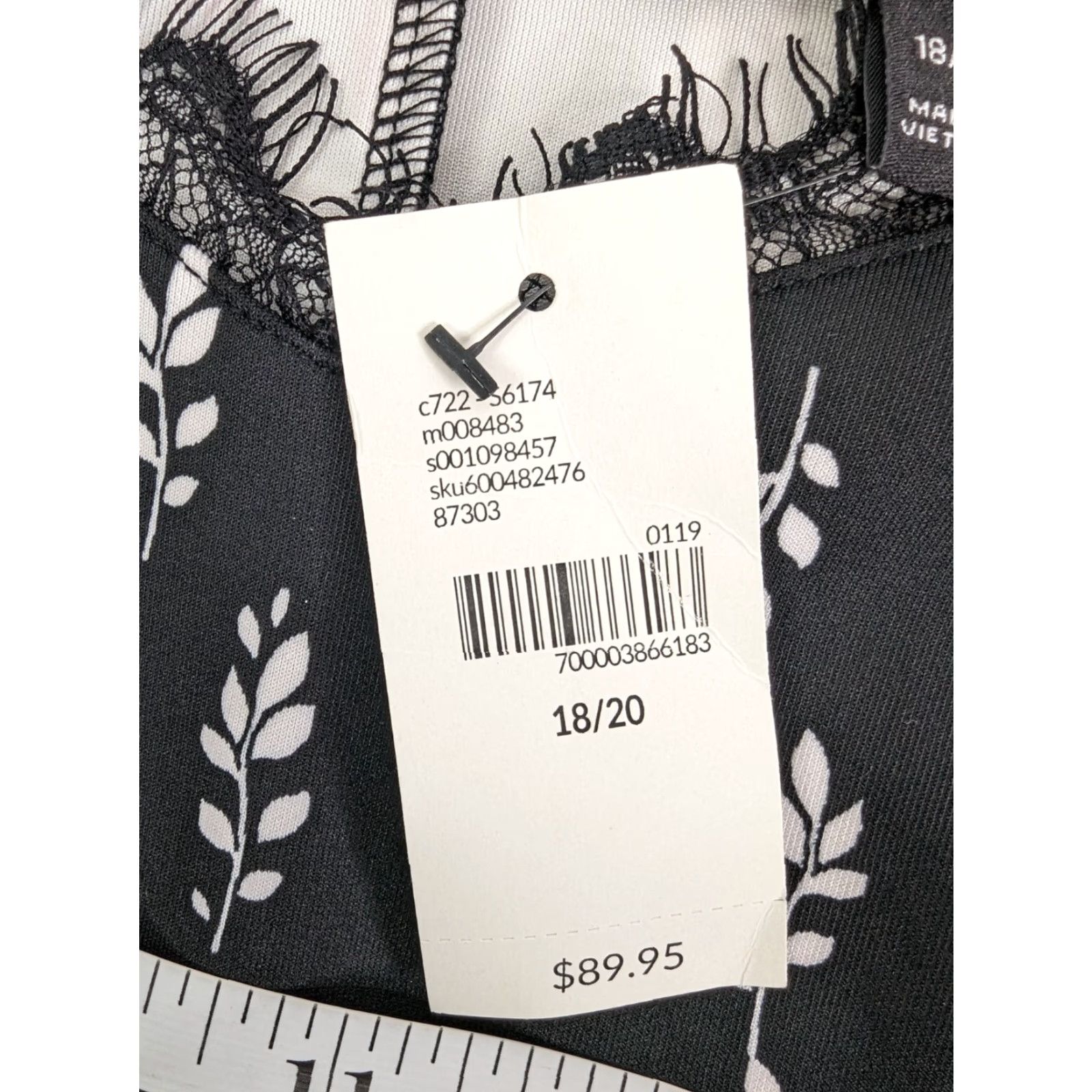 Vintage NWT Lane Bryant Black Floral Dress Short Sleeve V-Neck Slimming Size 18/20 Women Plus Midi Dress Size 40" / US 18 - 7 Thumbnail
