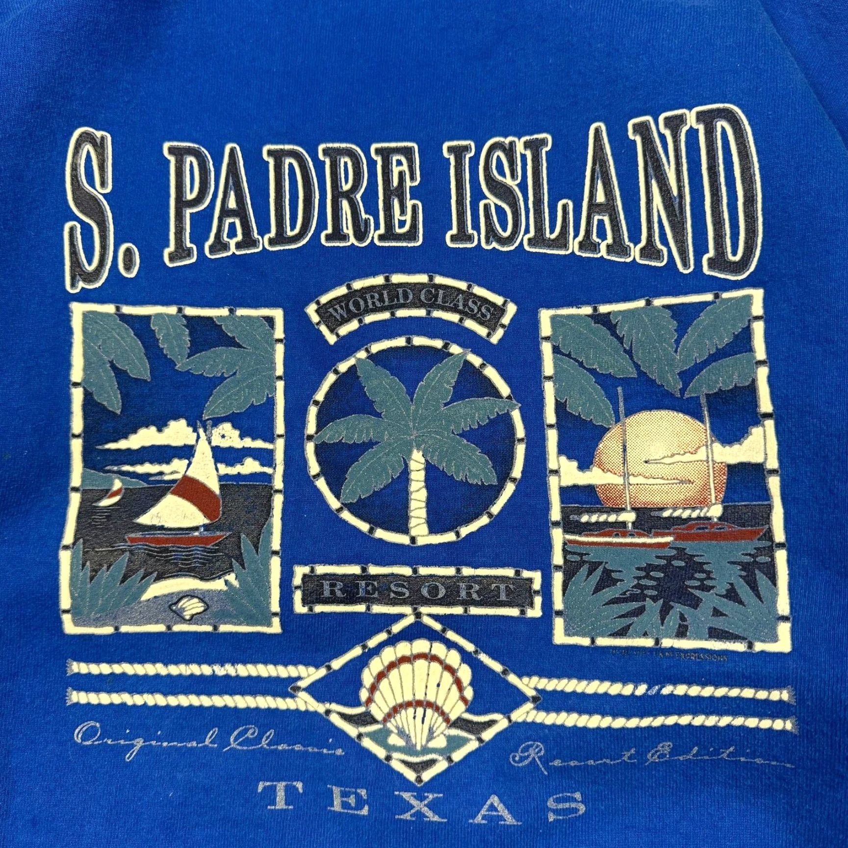Fruit Of The Loom VINTAGE Sweatshirt Men’s L Padre Island Texas Graphic Heavyweight 90s Blue Size US L / EU 52-54 / 3 - 2 Thumbnail