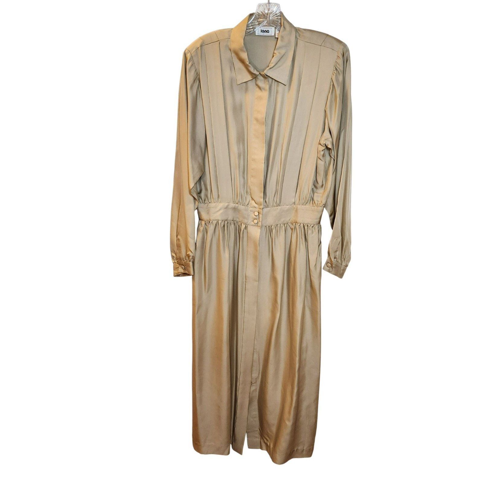 Other Iona Silk Shirt Dress 16 | 100% Silk | Gold Satin | Long Sl Size XXL / US 16-18 / IT 52-54 - 3 Thumbnail