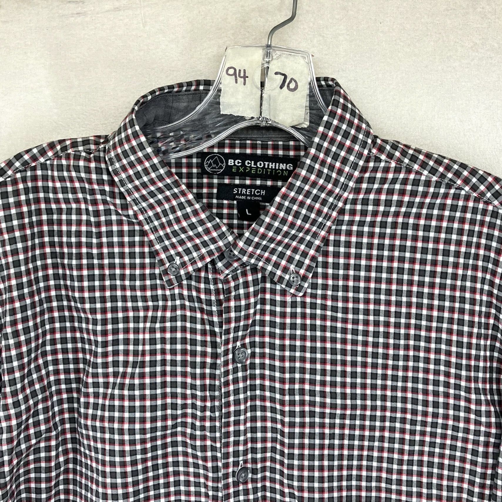 Vintage BC Clothing Expedition Button-Up Shirt Mens Large Red Black Plaid Comfort Stretch Casual All Seasons Short Sleeve? Wait Size US L / EU 52-54 / 3 - 4 Thumbnail