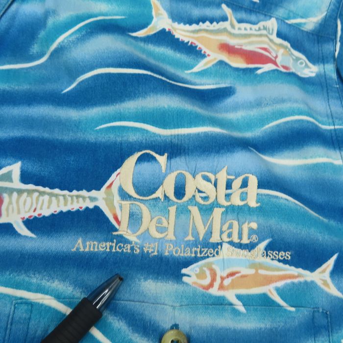 Vintage Hook & Tackle Shirt Adult 2XL Blue Hawaiian Fish Marlin Button Up  Short Sleeve