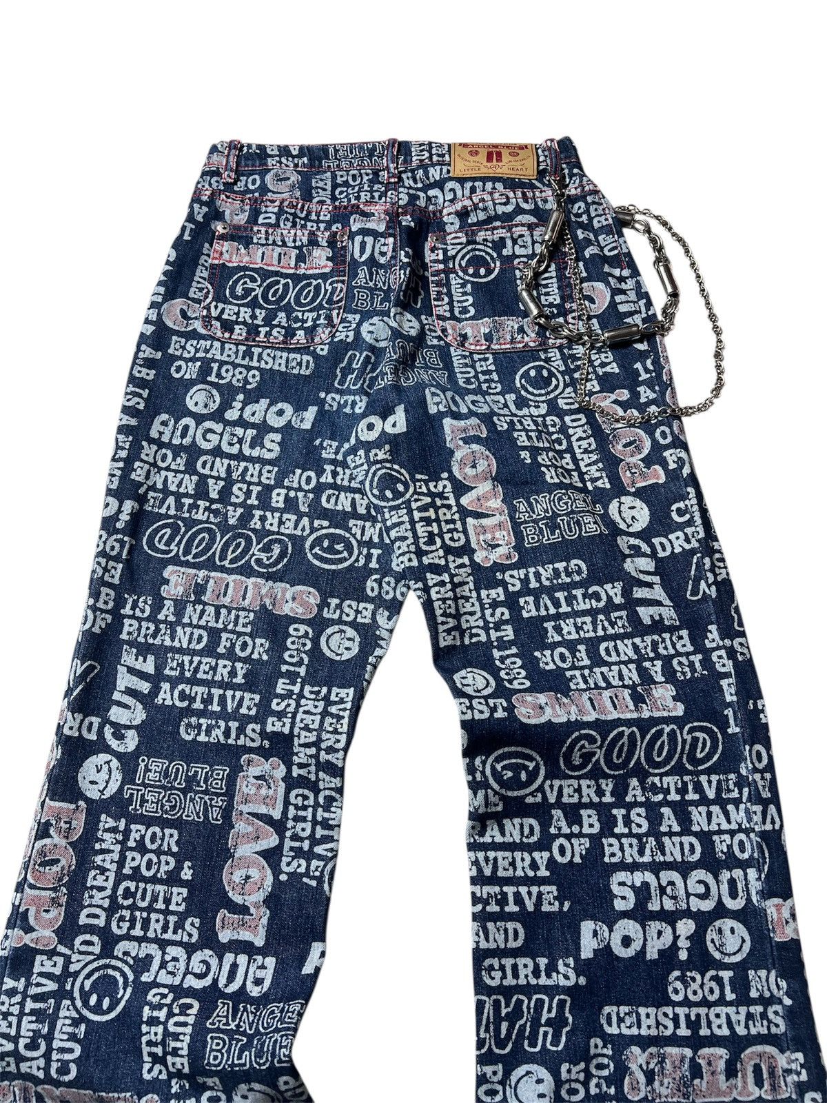 Japanese Brand Angel Blue Pop Love Printed Button Flared Pants Size US 28 / EU 44 - 7 Thumbnail