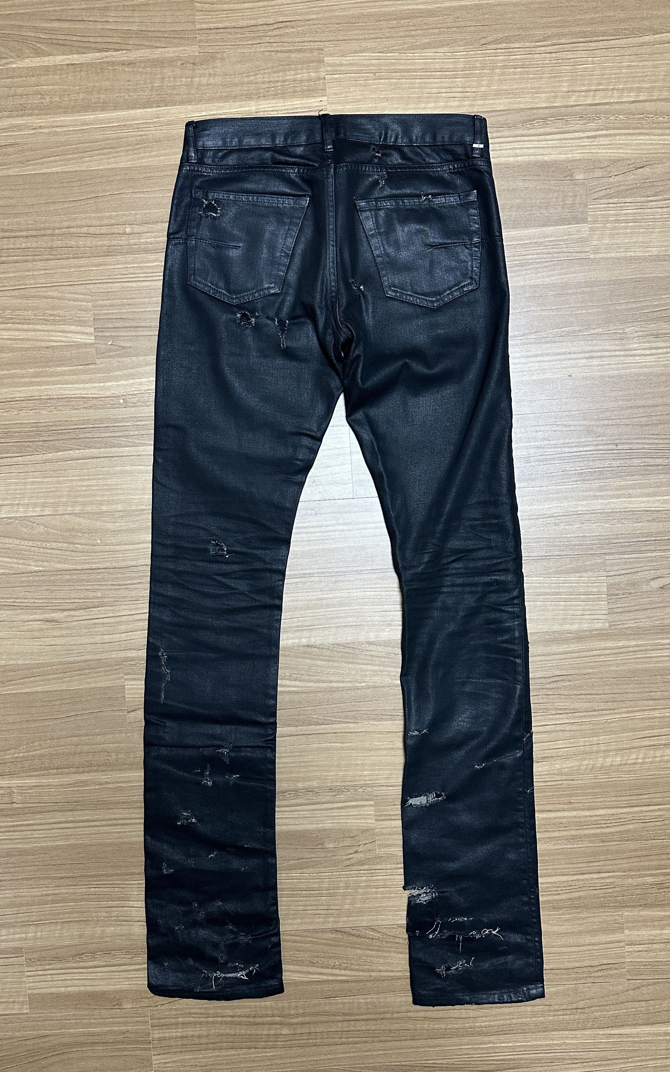 パンツ Diro homme destroyed coated denim [Hedi] Dior Homme SS04 Strip Waxed Destroyed Denim - Ākaibu Store