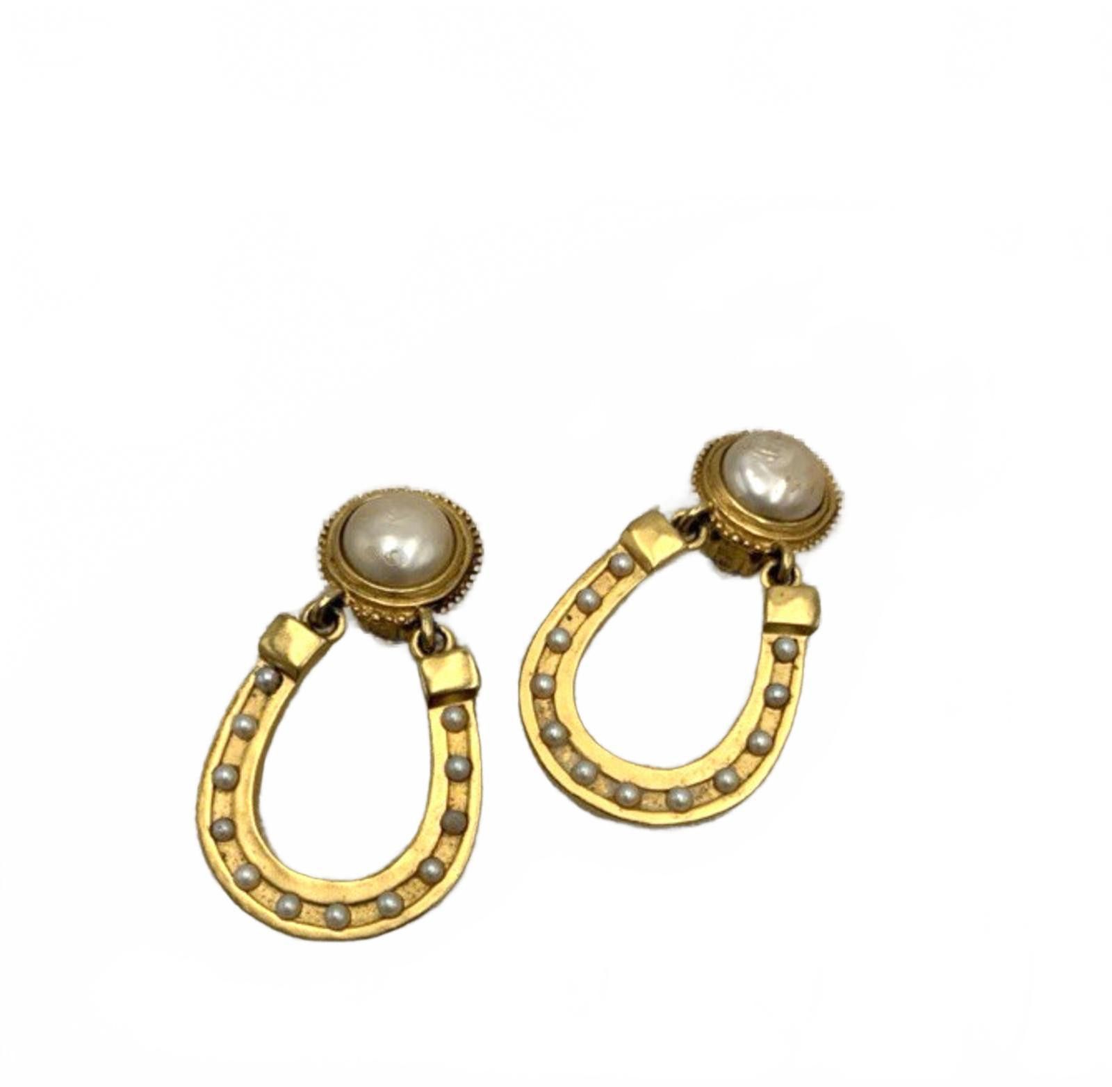 Karl Lagerfeld Karl Lagerfeld Faux Pearl Horseshoe Door Knockers Earrings Size ONE SIZE - 4 Thumbnail