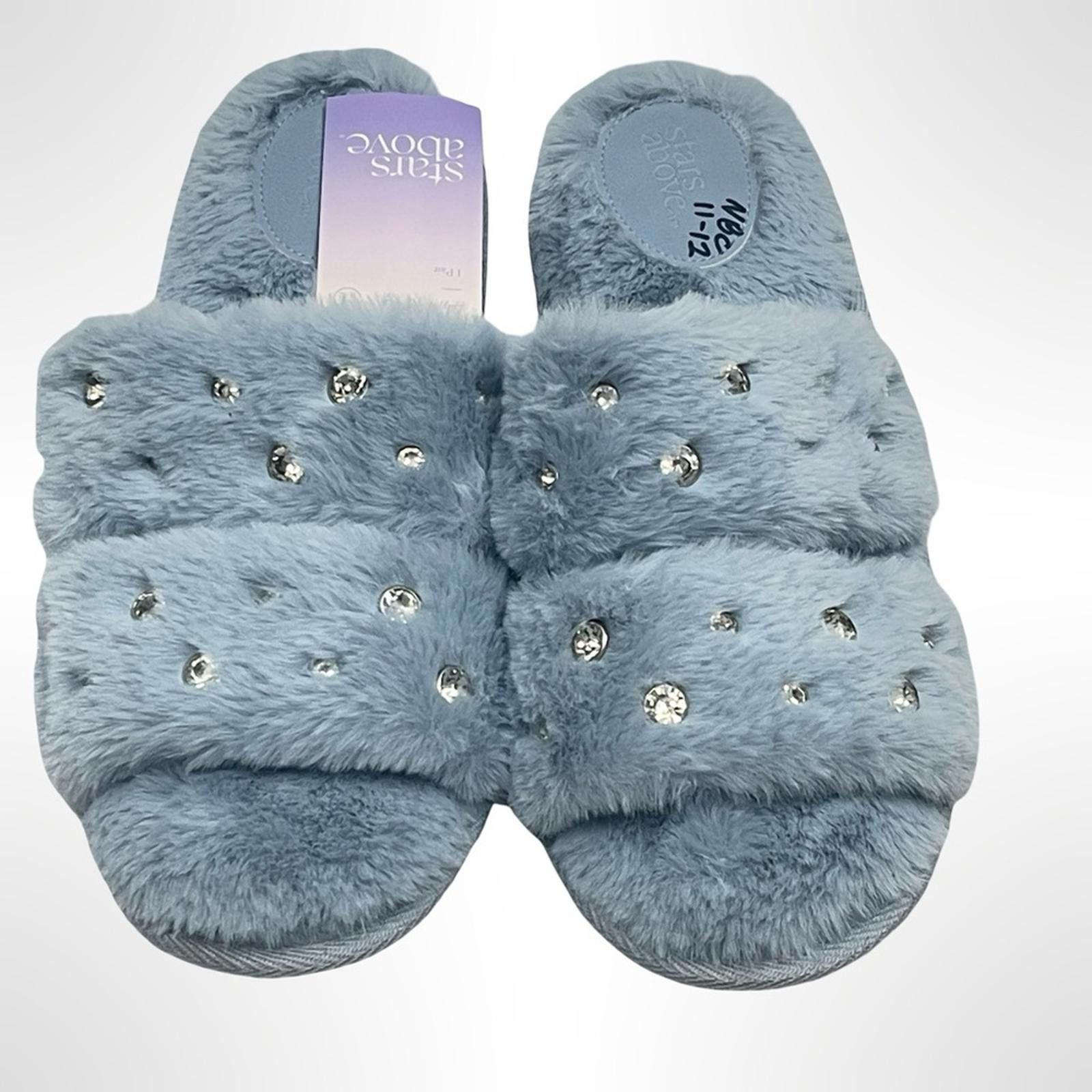 Other Blue Fuzzy Slippers with Rhinestones NWT Size US 11 / IT 41 - 1 Thumbnail