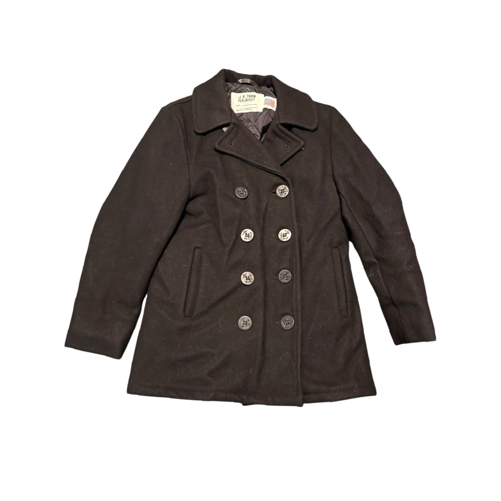 Schott VINTAGE SCHOTT US 740N Womens Pea Coat/Jacket MFG NY Size 6 Black Wool Made In USA Wool Blend Dry Clean Only Regular Fit Long Sleeve Button Coat Size M / US 6-8 / IT 42-44 - 2 Thumbnail
