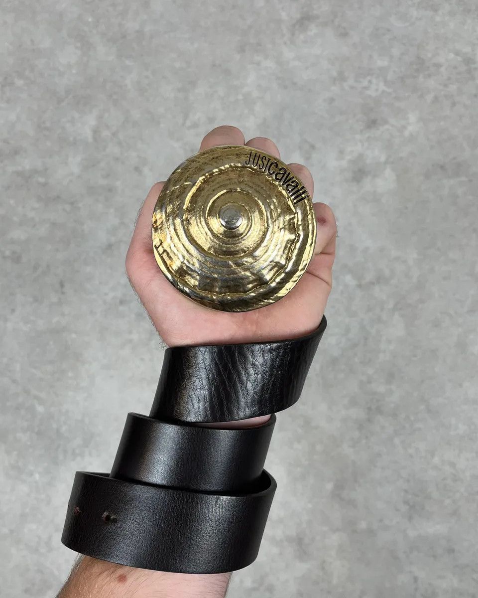 Just Cavalli 2000s Cavalli Gold Buckle Brown Leather Belt Size ONE SIZE - 2 Thumbnail