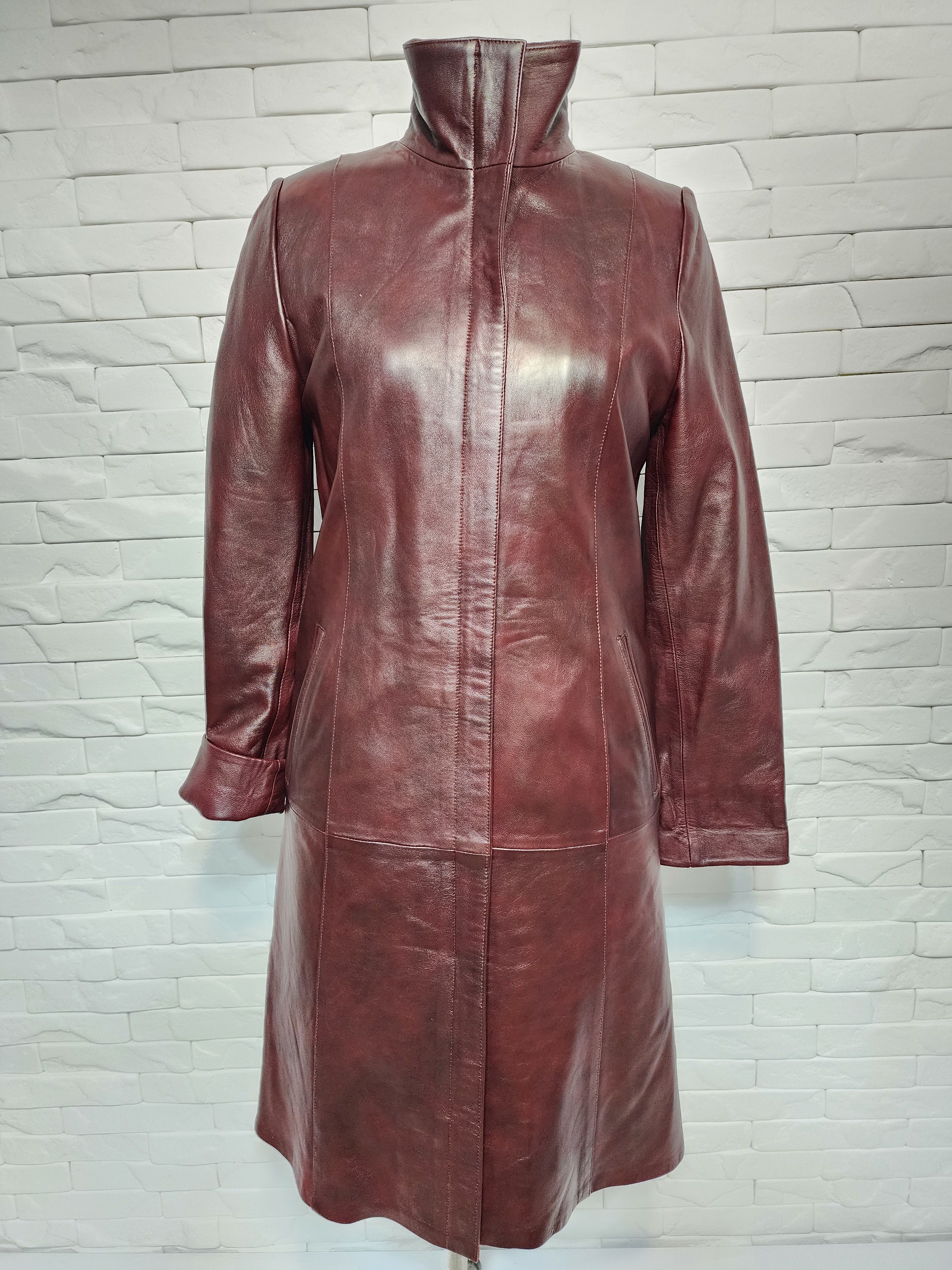 Women leather trench coat.
