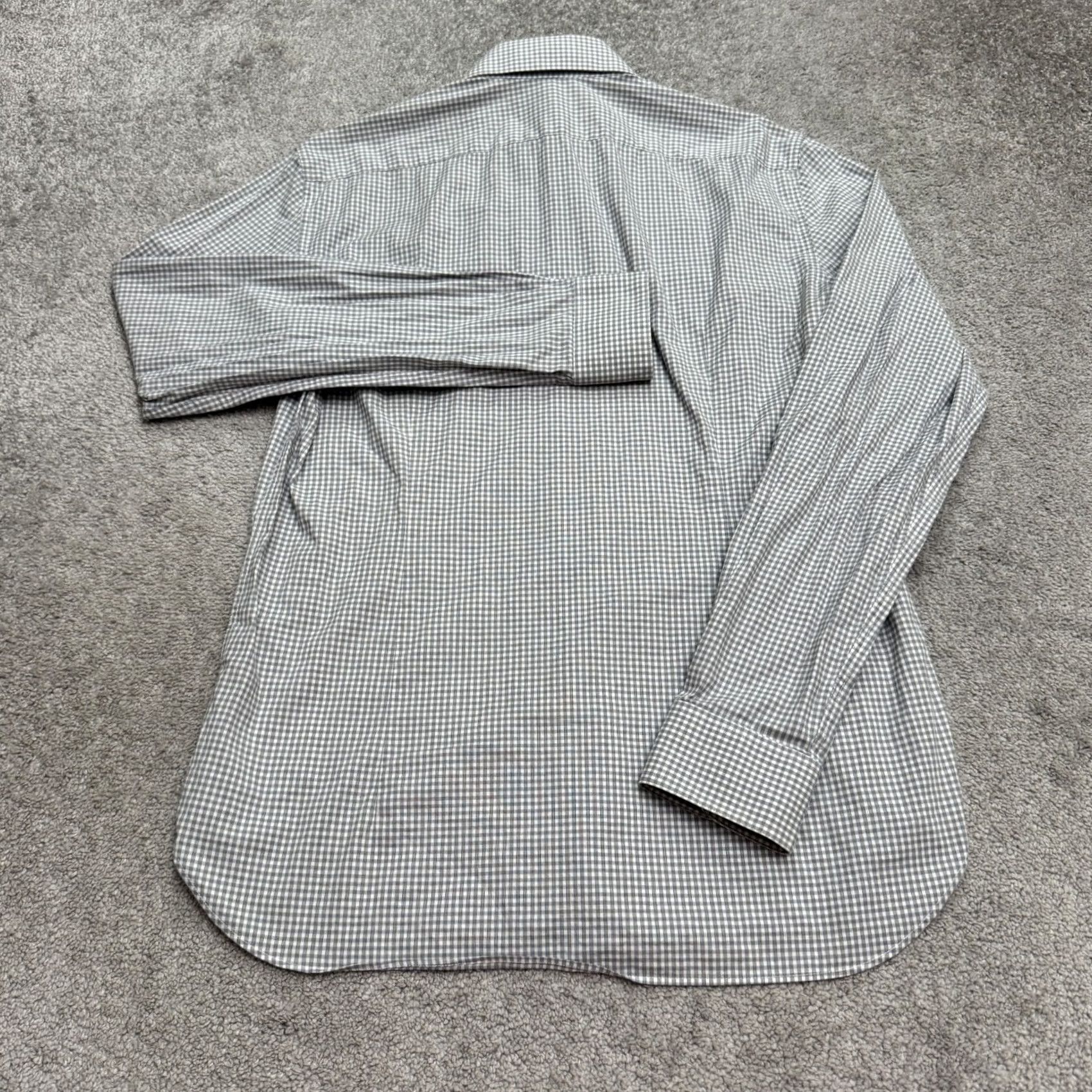 John Varvatos John Varvatos Mens Gray White Check Gingham Dress Shirt USA Modern Fit Top 15.5 Size US L / EU 52-54 / 3 - 2 Thumbnail