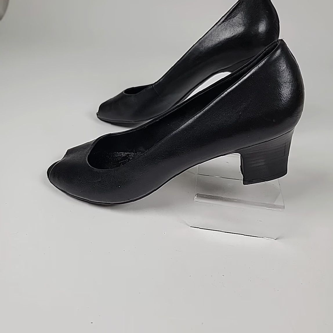 Franco Sarto Franco Sarto Women's Black Leather Heels Open Toe Slip On Block Heel Pump Size 8.5 Womens Size US 9 / IT 39 - 6 Thumbnail