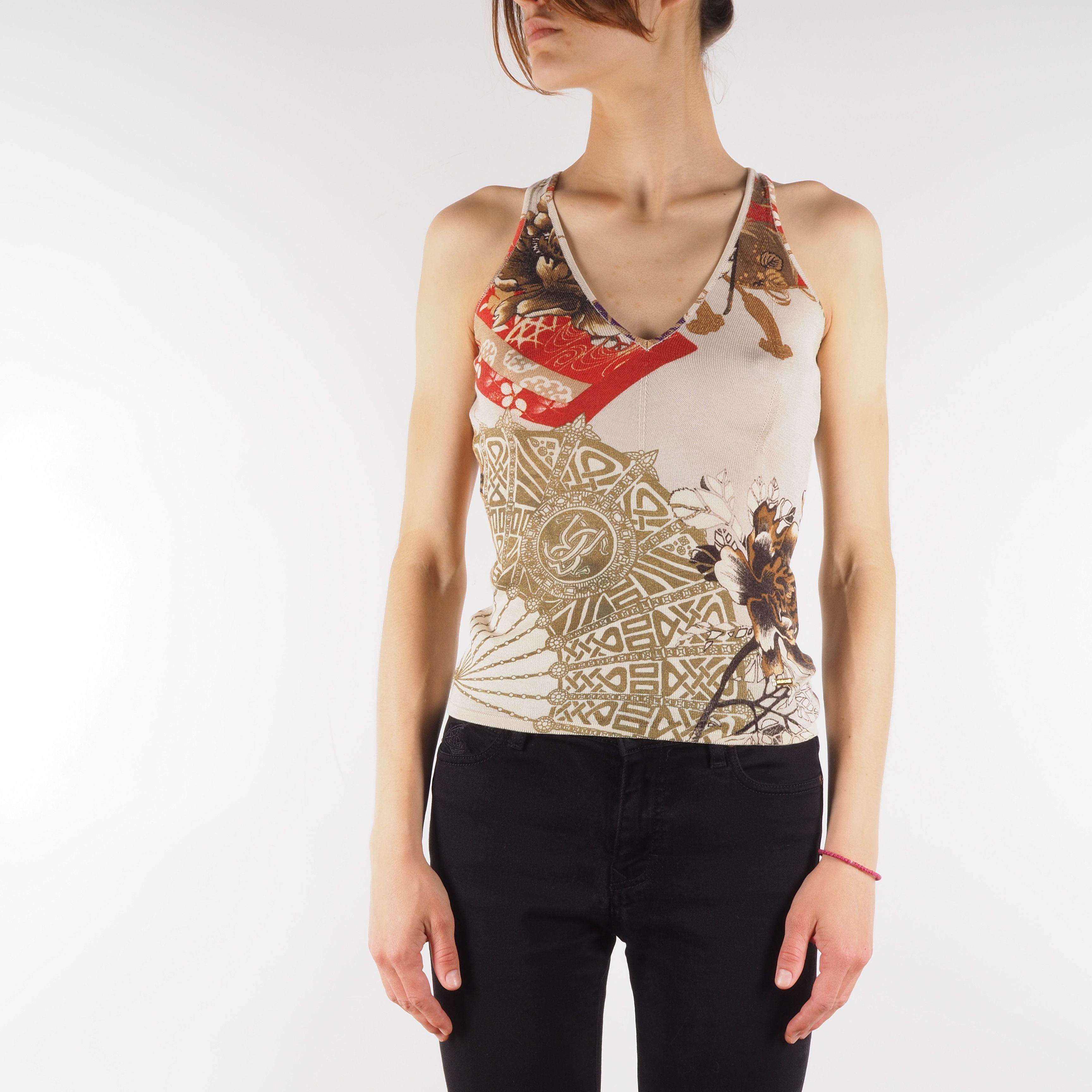 Roberto Cavalli Vintage Wool Cashmere Knit Floral Tank Top