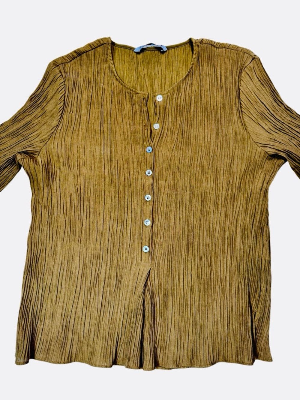 Zara Zara Crinkle Textured Button Olive Khaki Blouse Top Size L Size L / US 10 / IT 46 - 4 Thumbnail