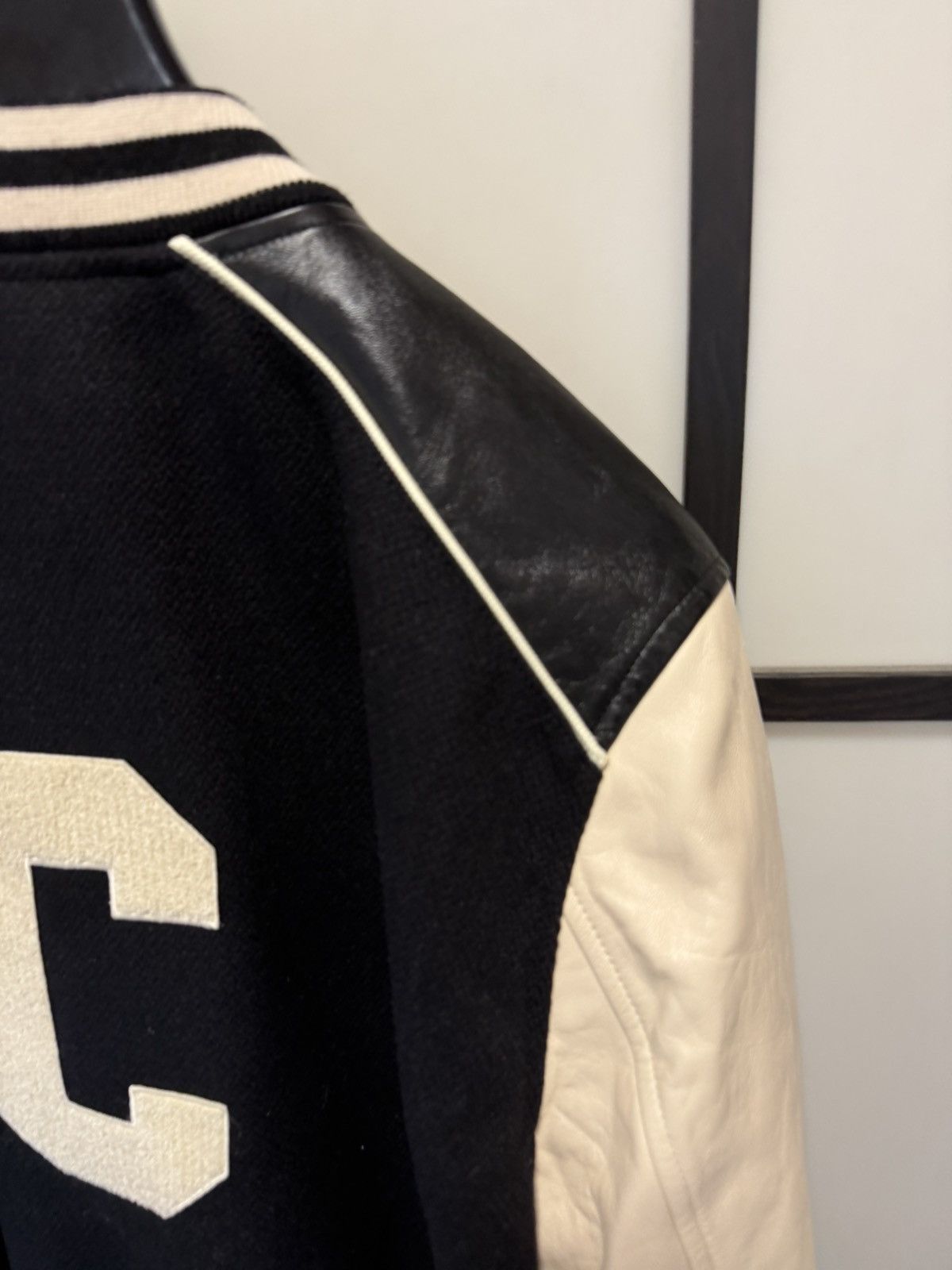 Celine NEW - FW21 Black C Patch Leather Sleeve Wool Teddy 54 Size US L / EU 52-54 / 3 - 9 Thumbnail