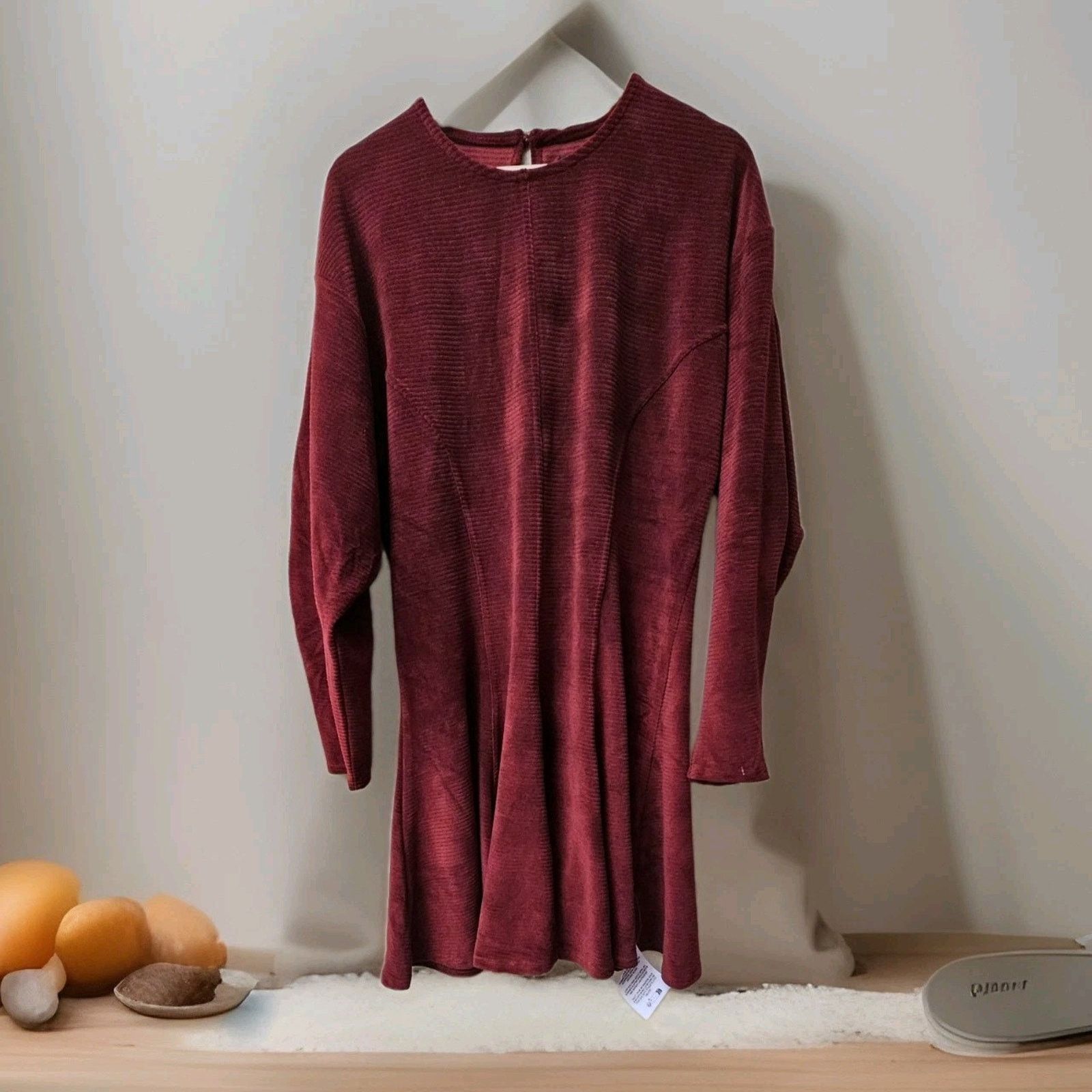 Asos ASOS Deep Red Chunky Corduroy Ruffle Flare Keyhole Back 12 Size XL / US 12-14 / IT 48-50 - 3 Thumbnail