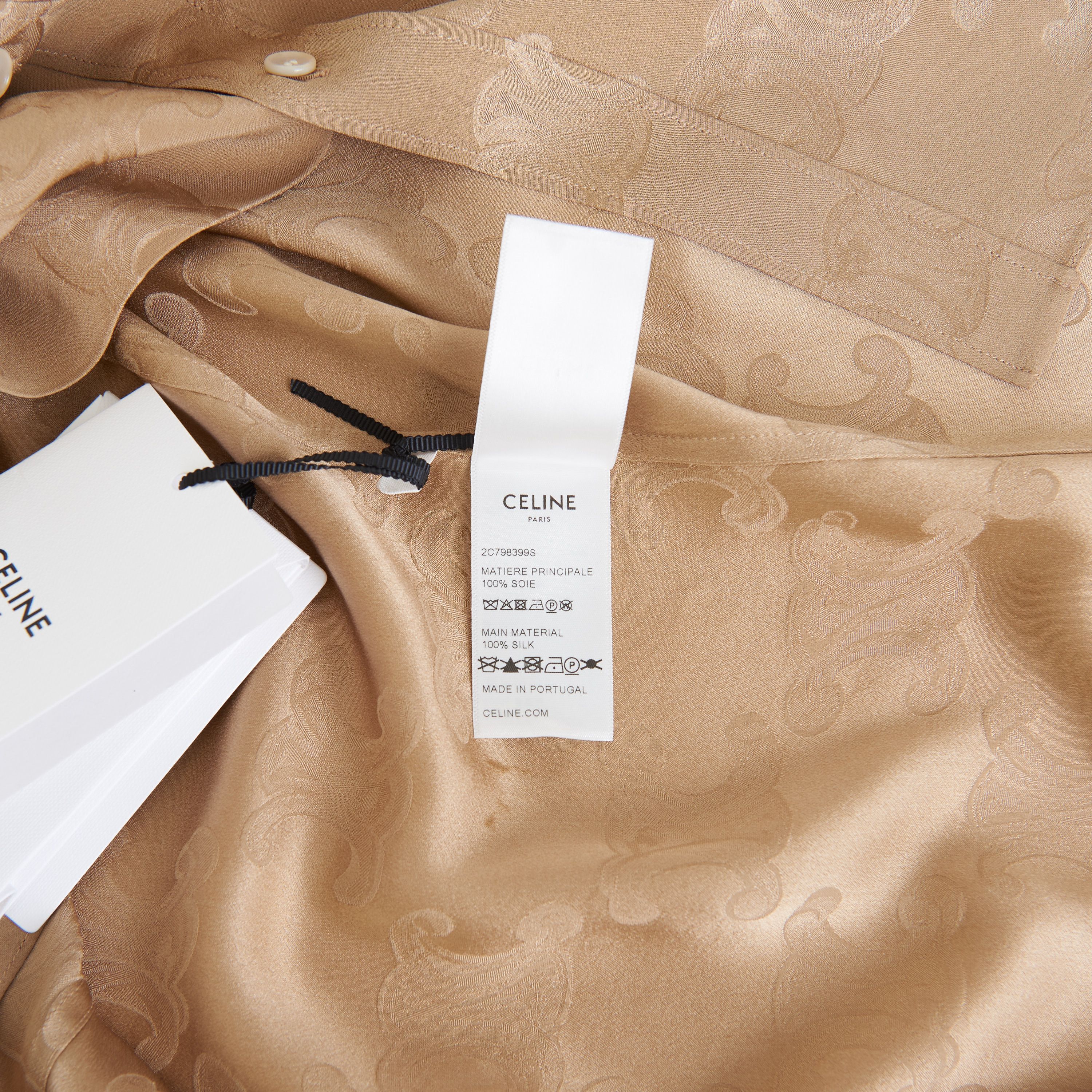 Celine Triompe Lavallière Shirt In Mordore Shiny Matte Silk Size L / US 10 / IT 46 - 11 Thumbnail