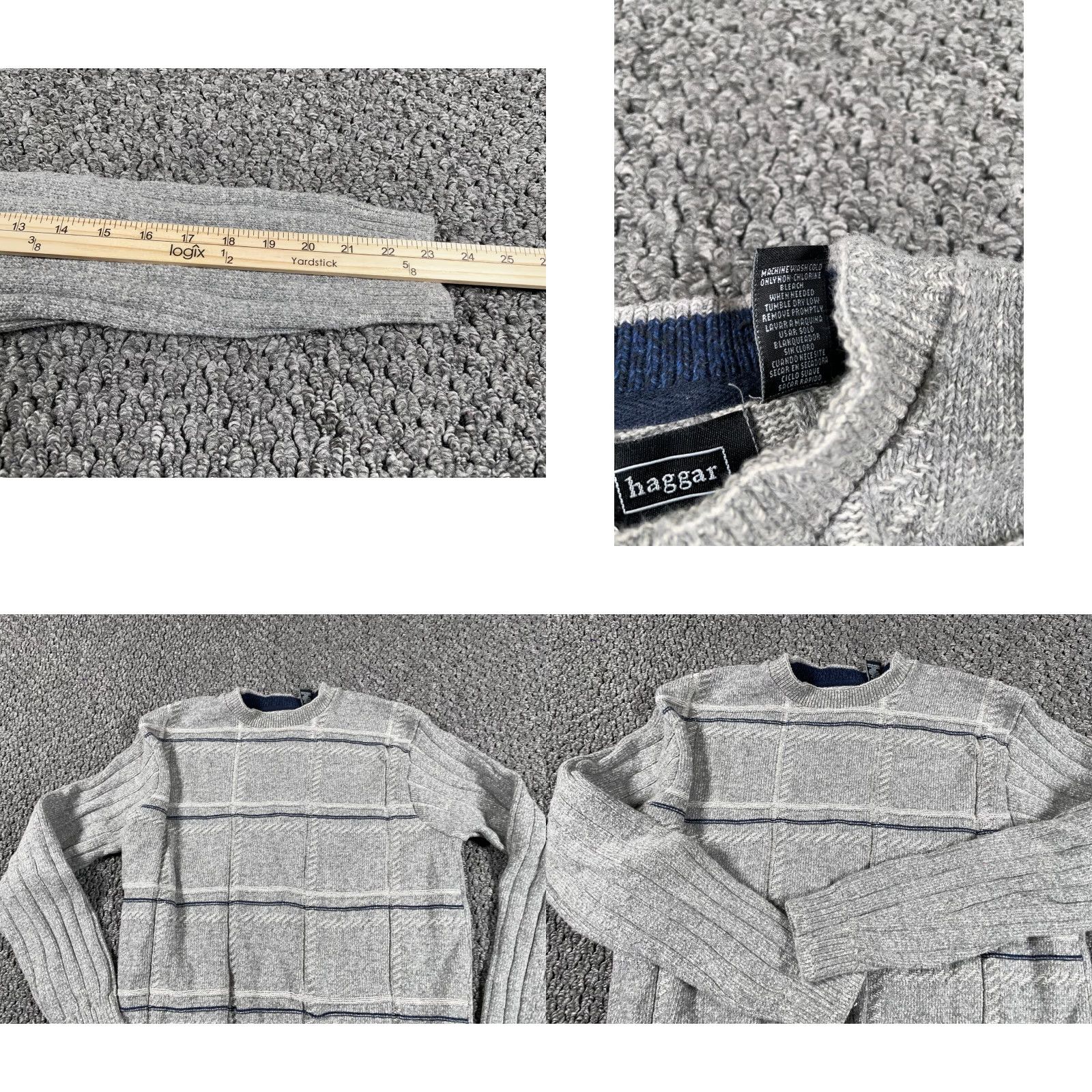 Haggar VINTAGE Haggar Sweater Crewneck Check Pattern Gray Heavyweight Cotton Knit Adult Large Regular Men Size US L / EU 52-54 / 3 - 8 Thumbnail