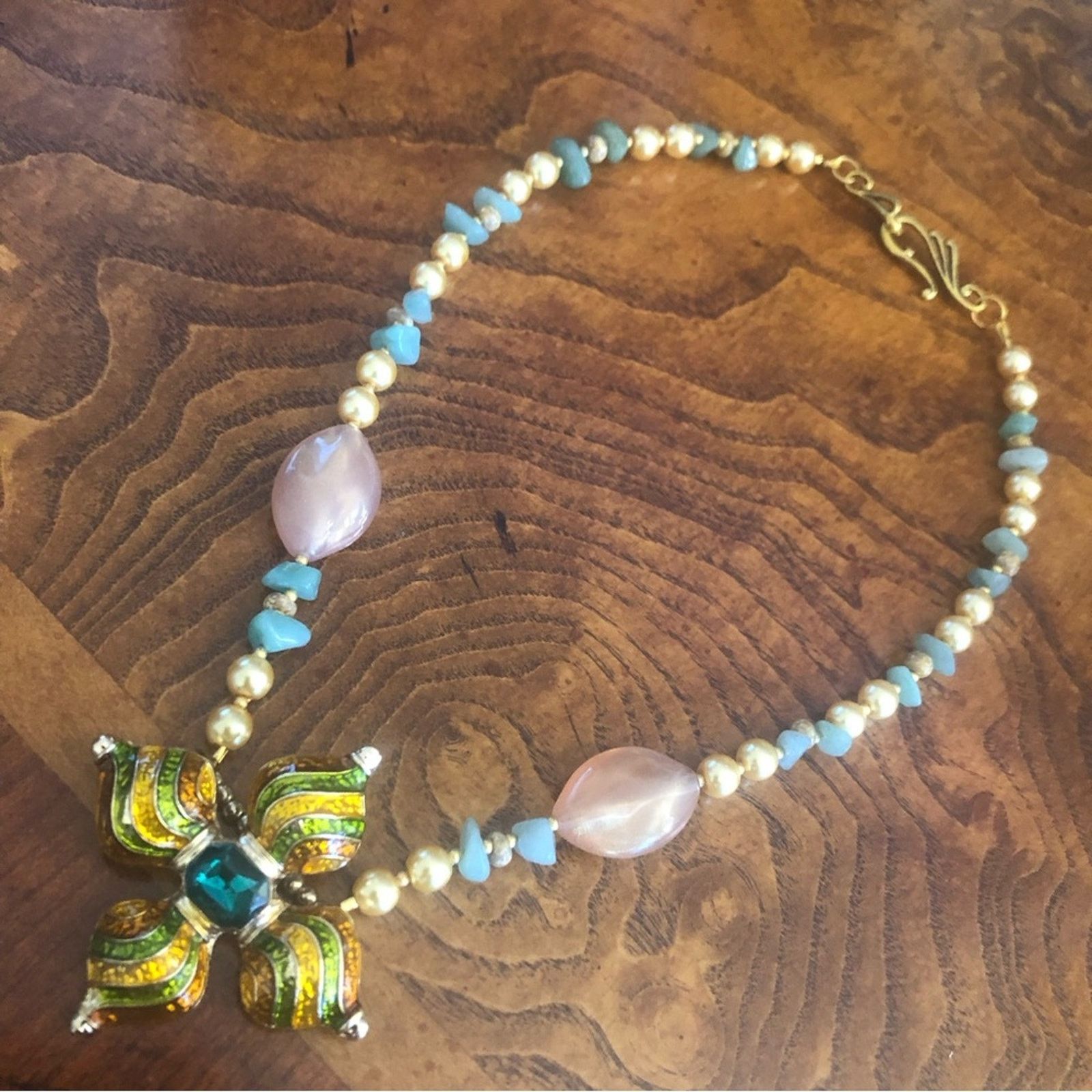 Handmade Handcrafted repurpose elegant stone enamel Pearl necklace Size ONE SIZE - 8 Thumbnail